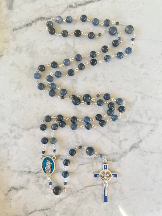 The Holy Family Midnight Ocean Rosary – Dumortierite & Blue Enamel