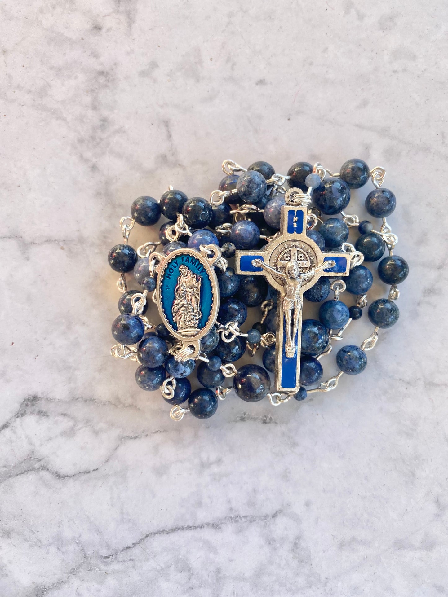 The Holy Family Midnight Ocean Rosary – Dumortierite & Blue Enamel