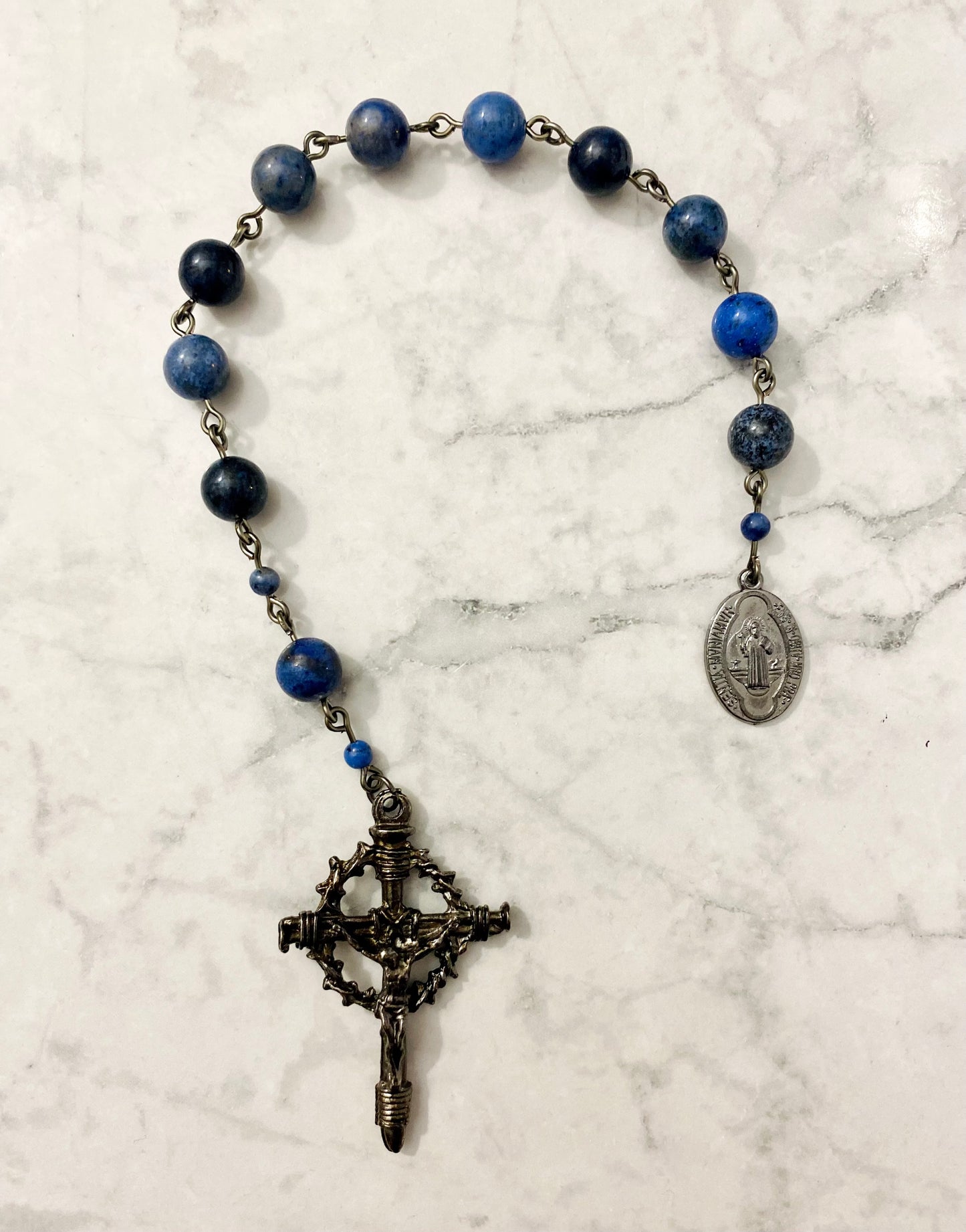 The Midnight Sentinel Pocket Rosary – Dumortierite & Crown of Thorns
