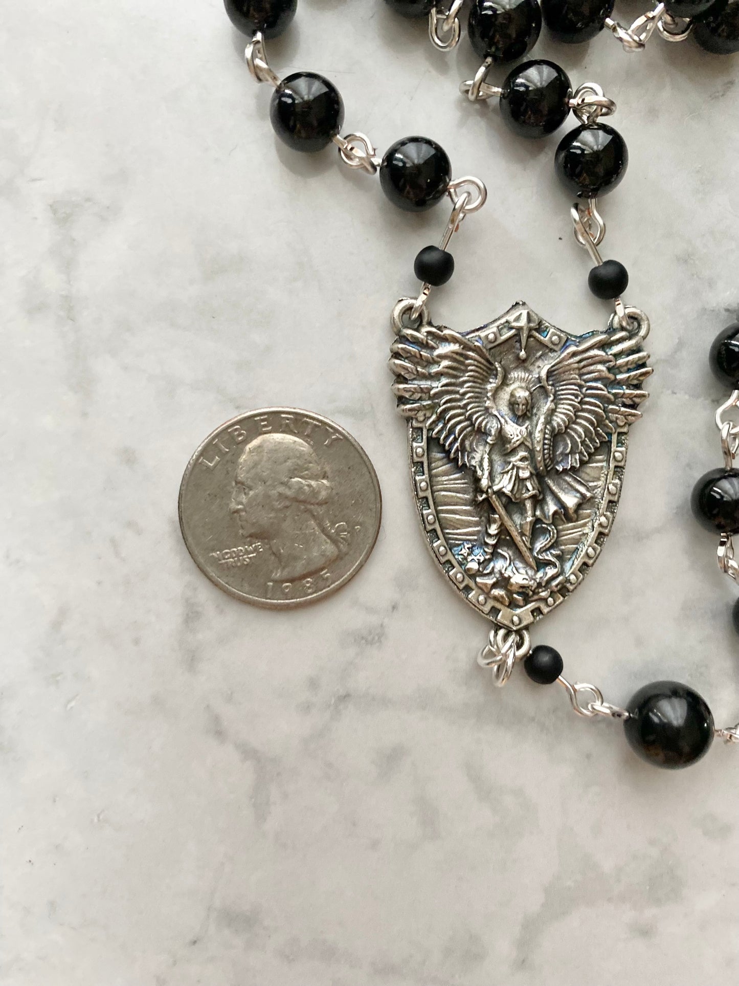 The Iron Vigil Rosary – Black Spinel & Silver