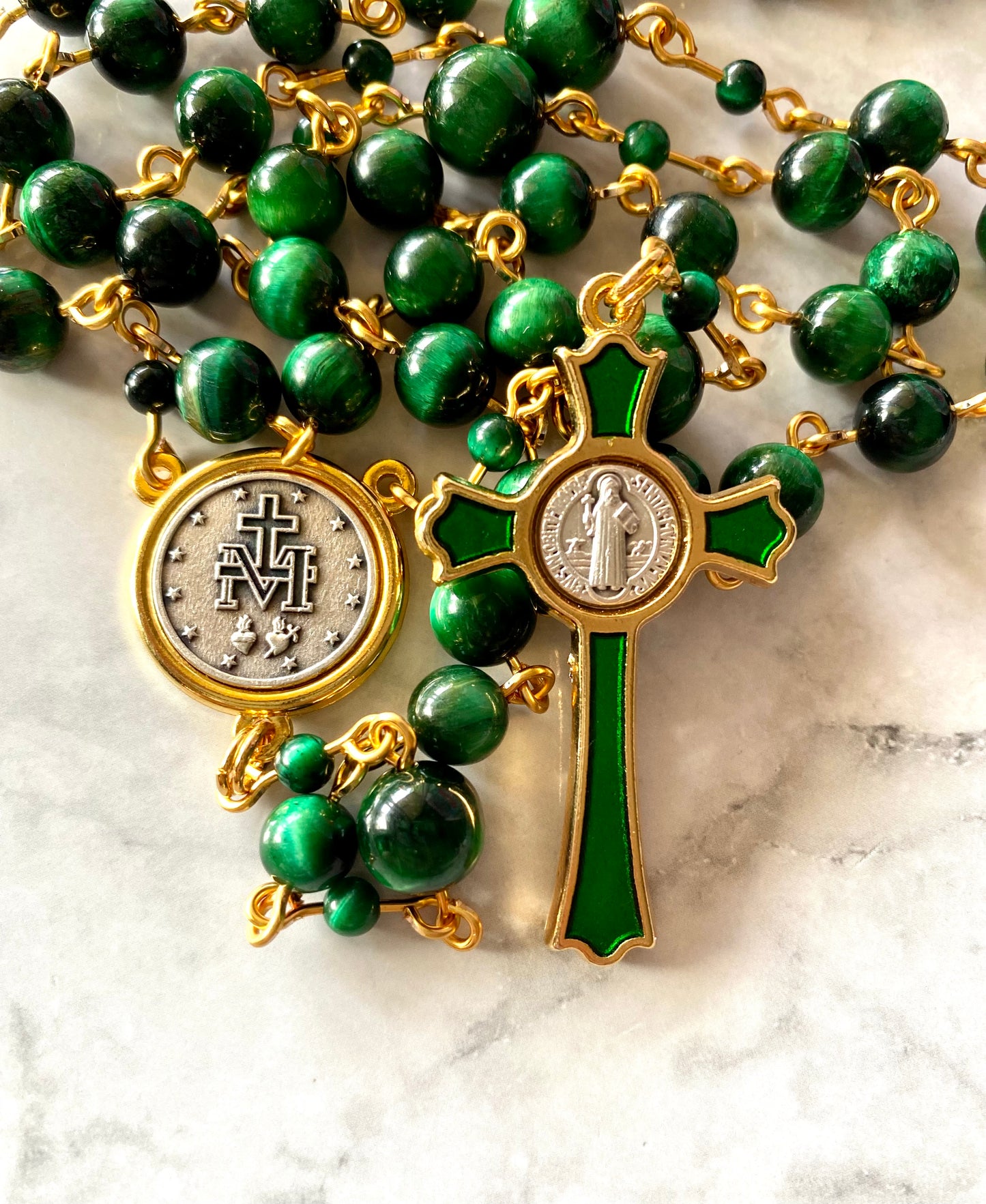 The Emerald Guardian Heritage Rosary – Green Tiger Eye & Enamel