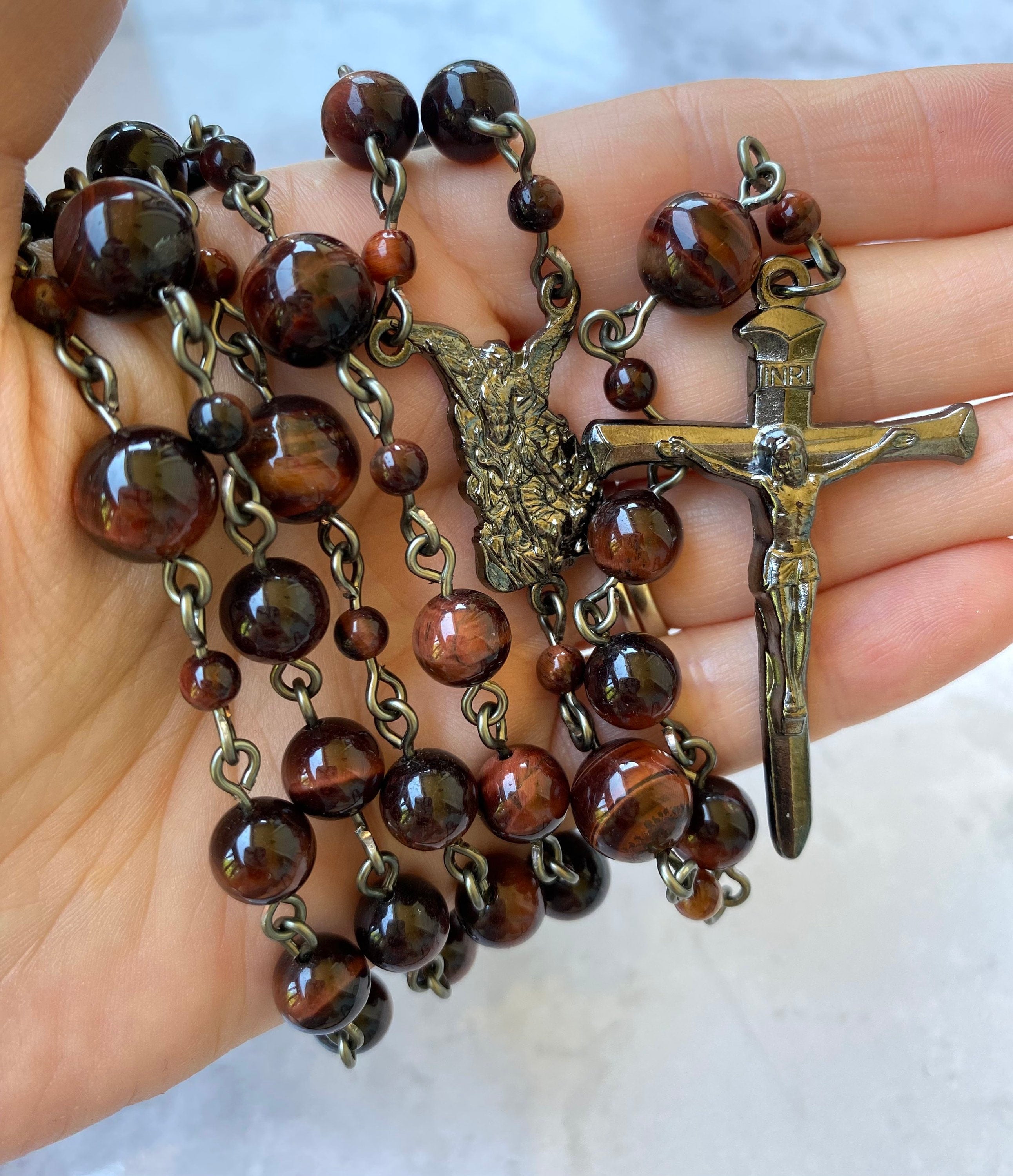 Handmade Rosary, newest 10mm Dark Red Tiger Eye Beads