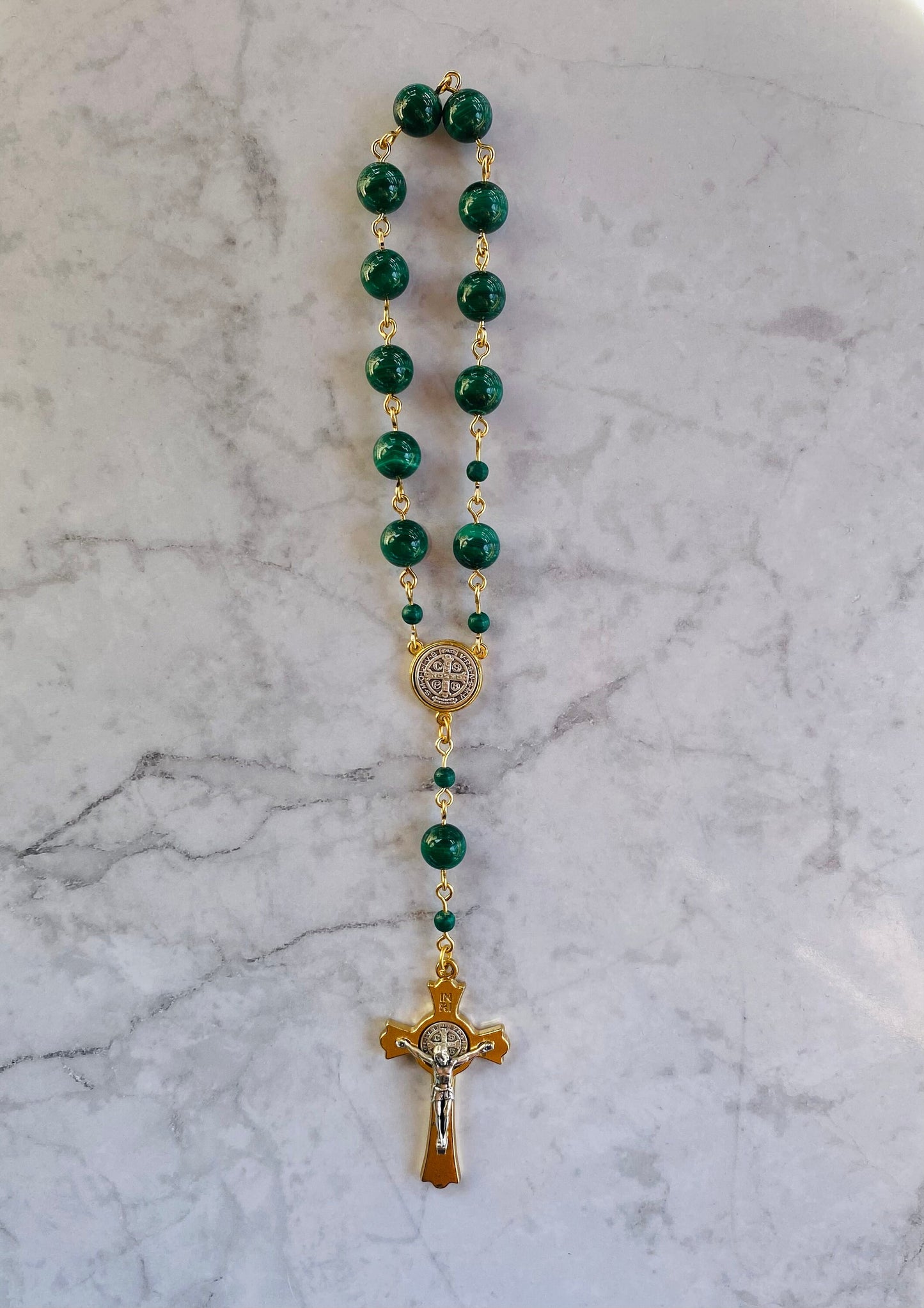Dark Green Gemstone Mini Rosary