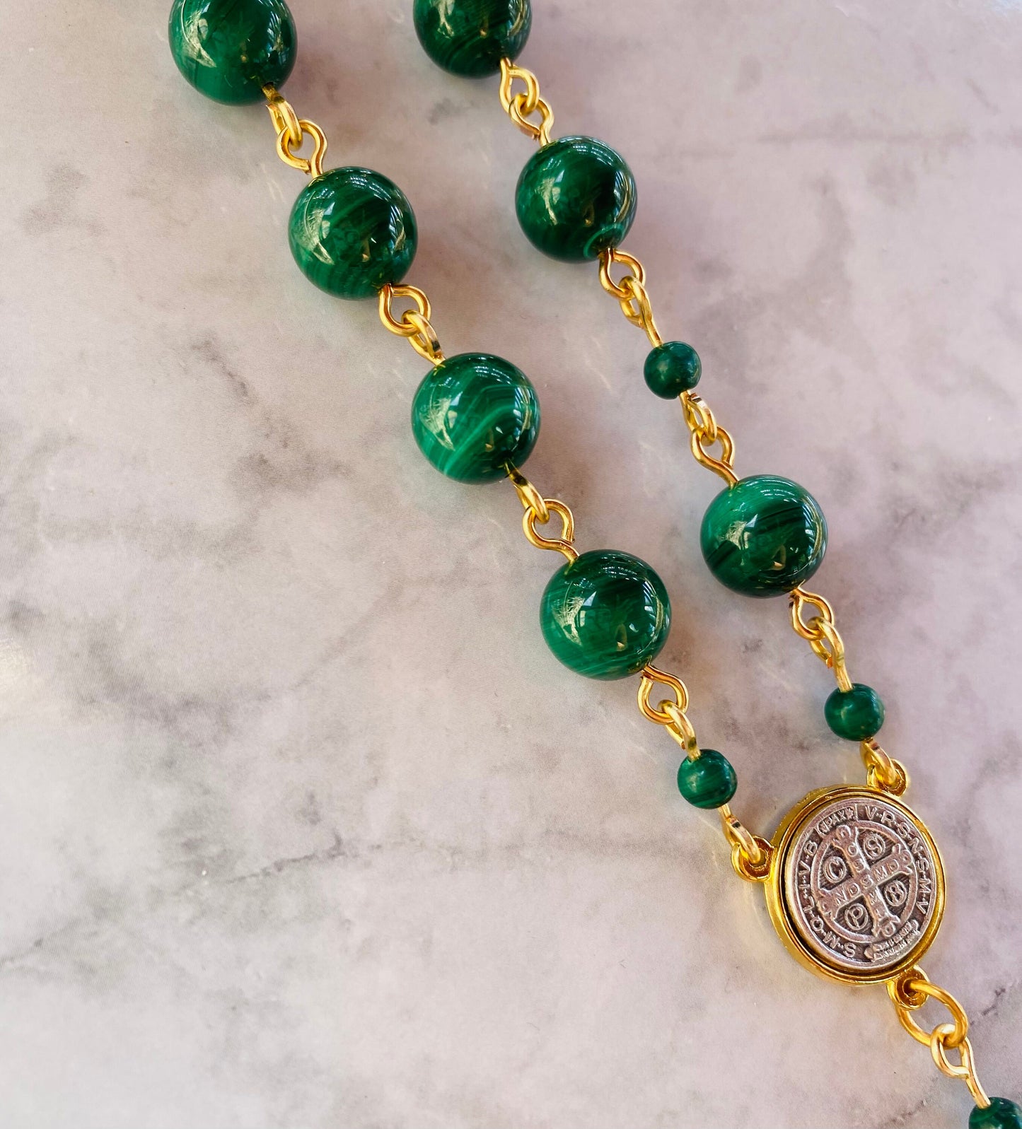 Dark Green Gemstone Mini Rosary