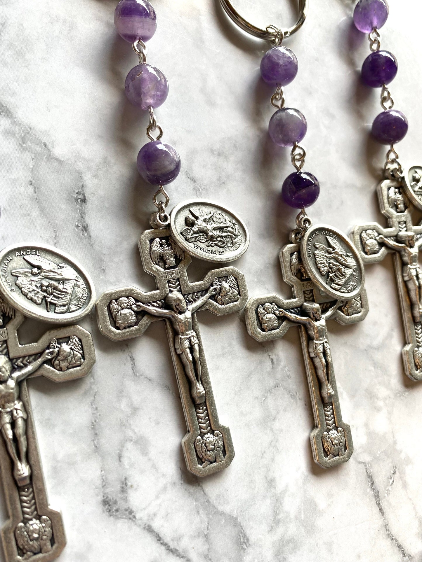 Purple Chevron Amethyst Rosary Keychain