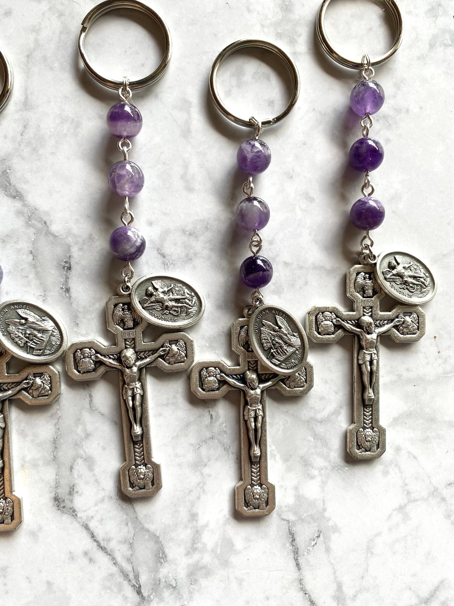 Purple Chevron Amethyst Rosary Keychain
