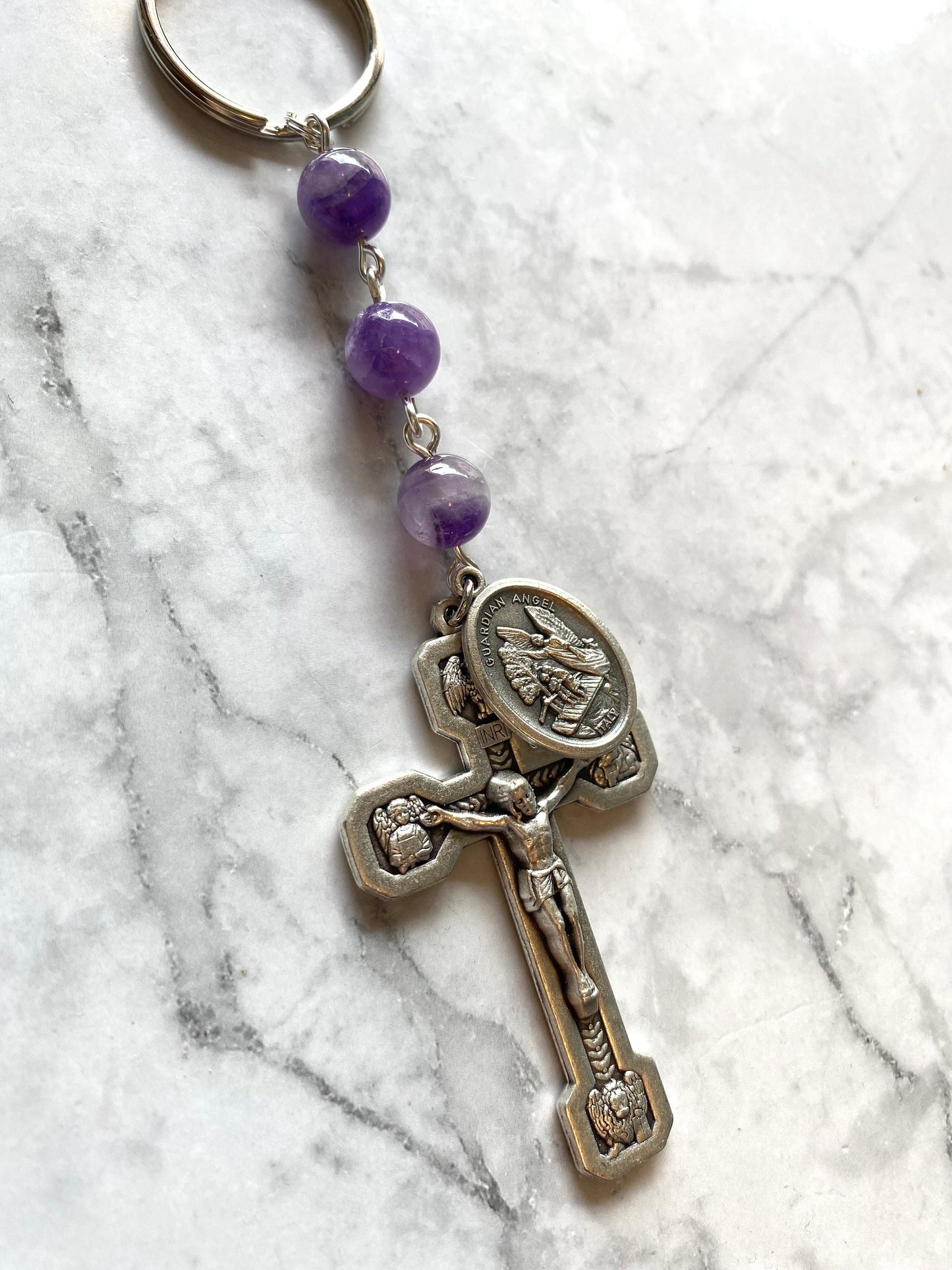Purple Chevron Amethyst Rosary Keychain