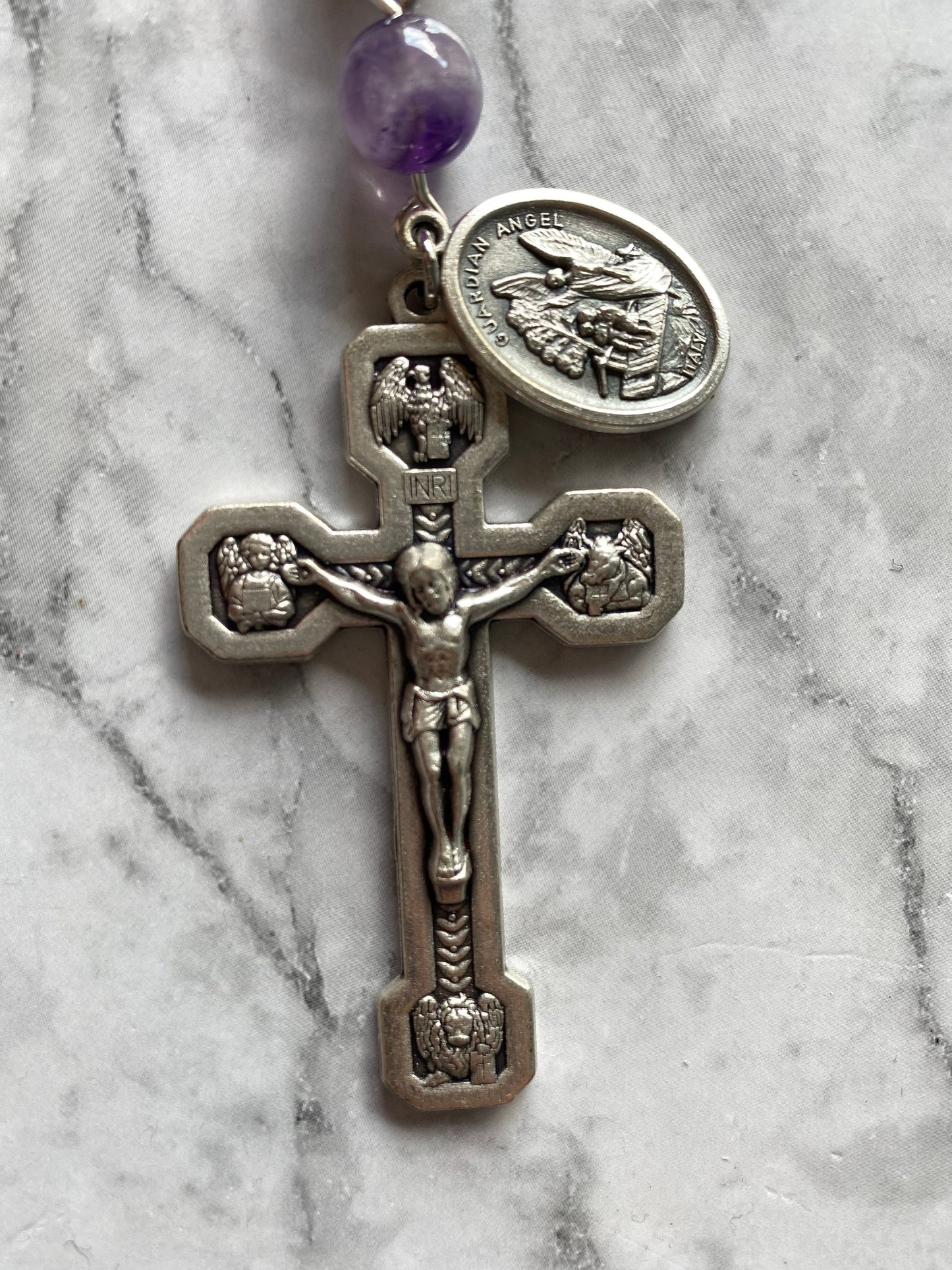 Purple Chevron Amethyst Rosary Keychain