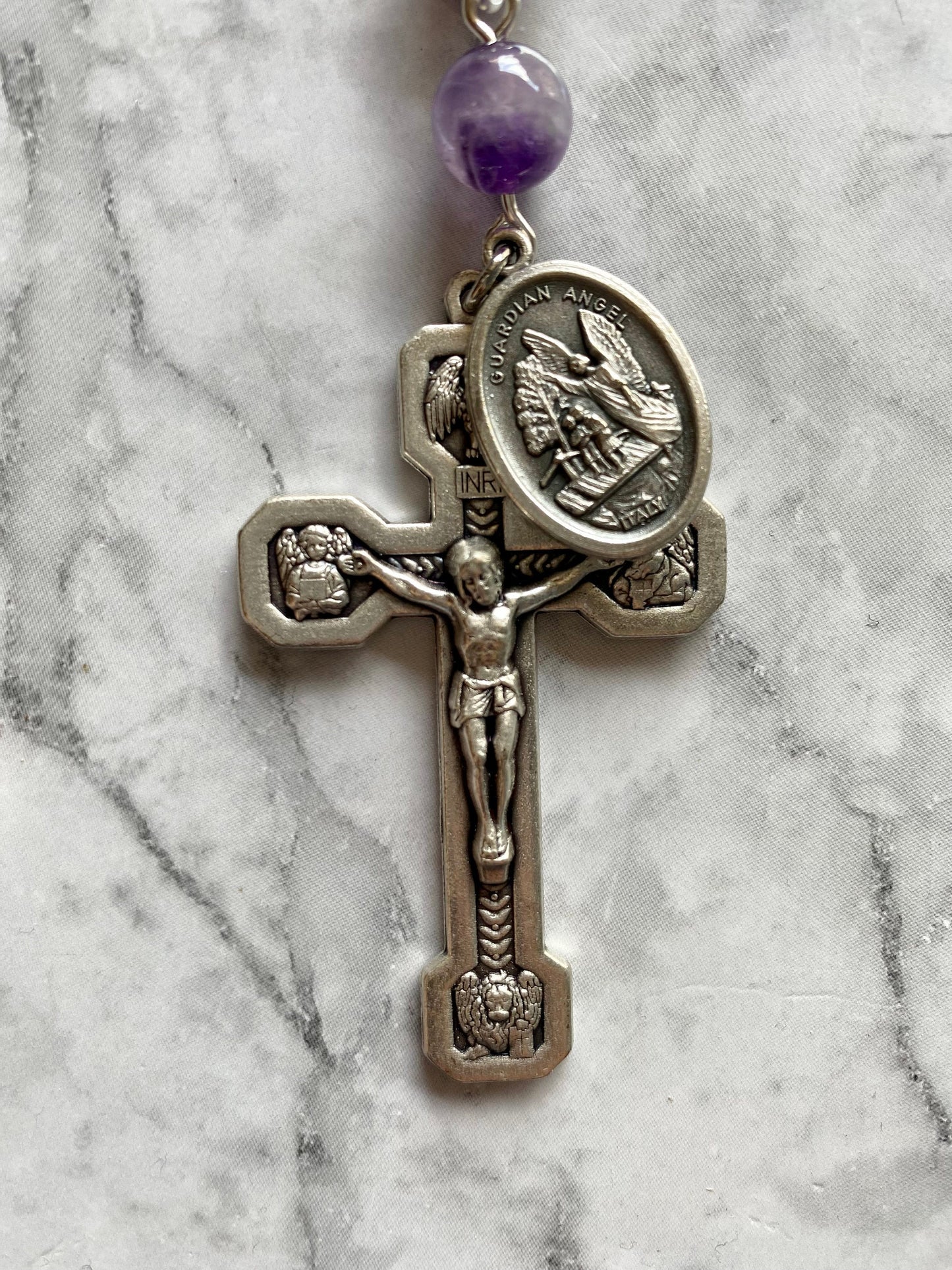 Purple Chevron Amethyst Rosary Keychain