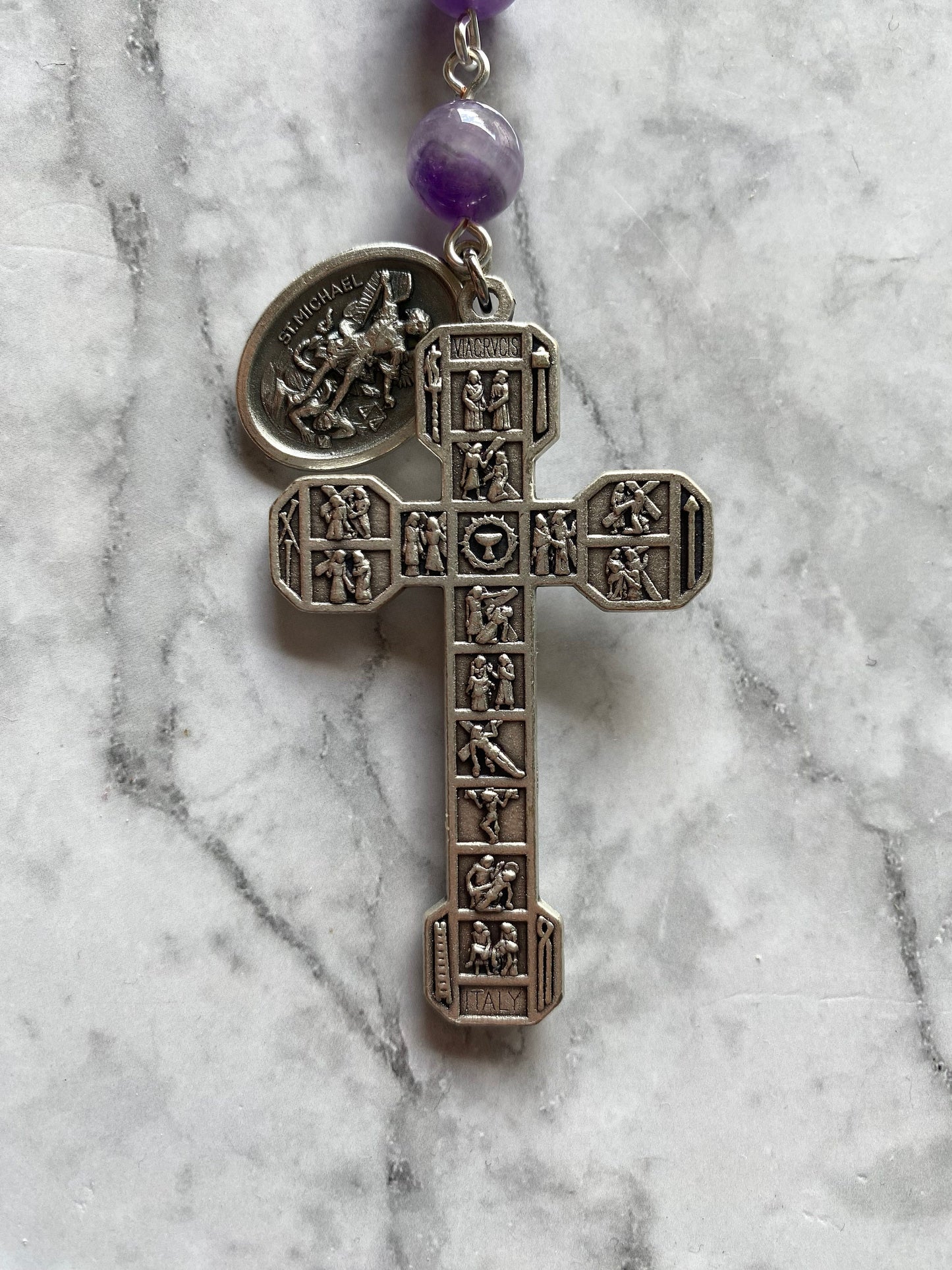 Purple Chevron Amethyst Rosary Keychain
