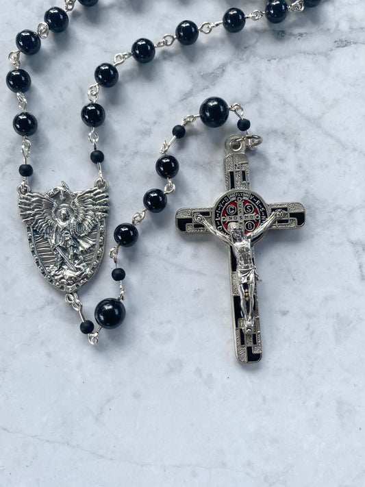 The Iron Vigil Rosary – Black Spinel & Silver