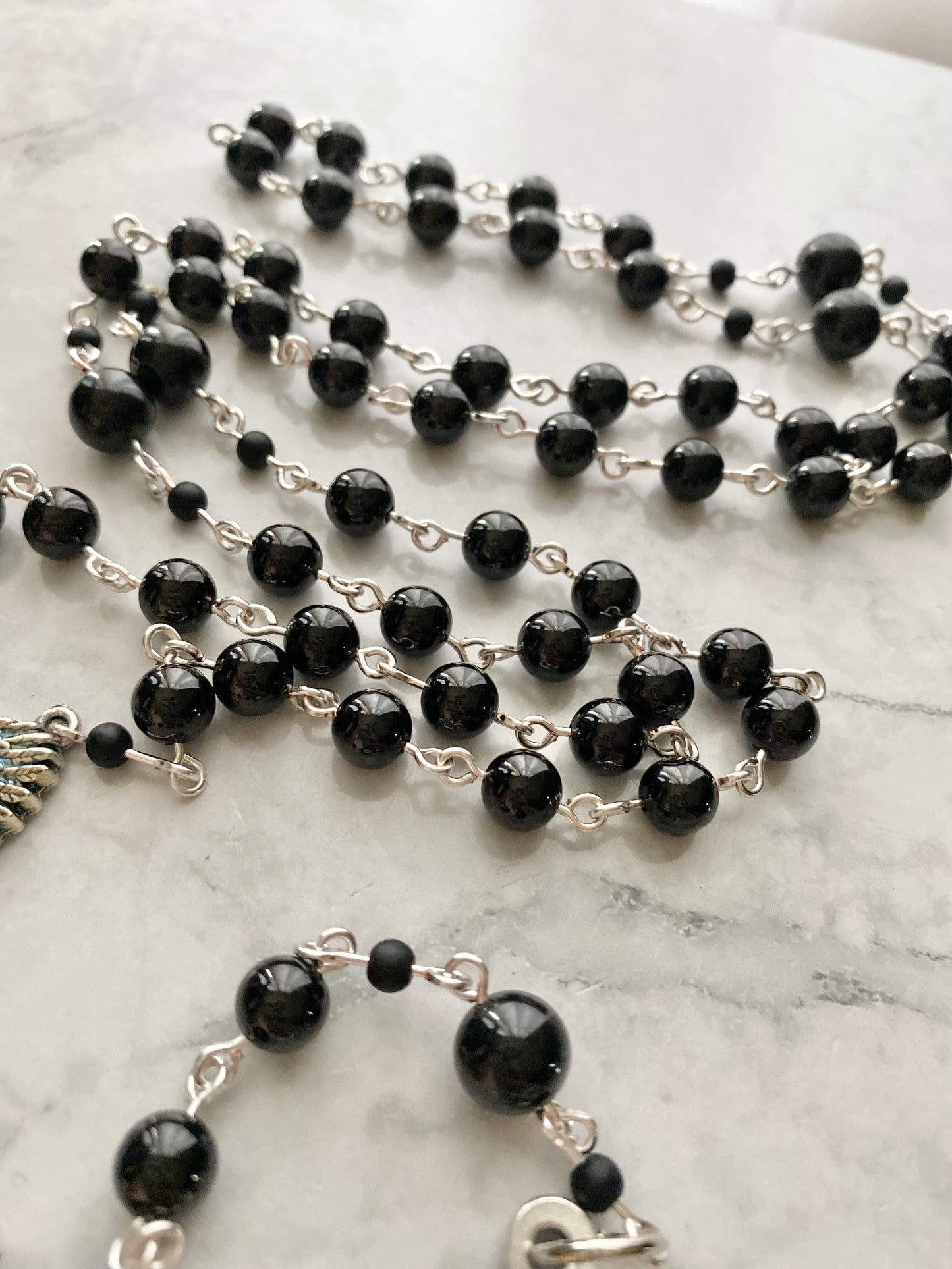 The Iron Vigil Rosary – Black Spinel & Silver