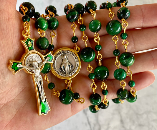 The Emerald Guardian Heritage Rosary – Green Tiger Eye & Enamel