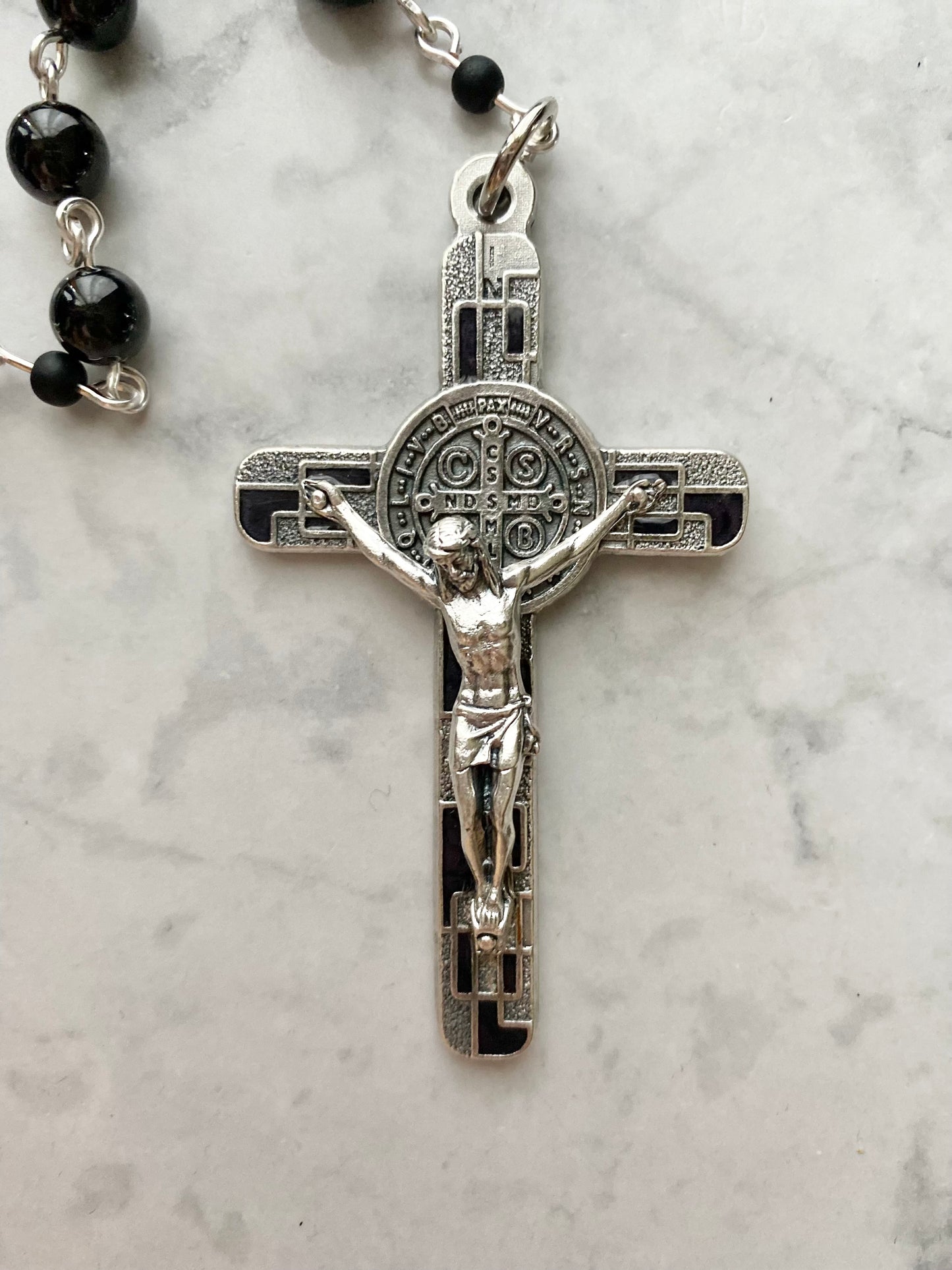 The Iron Vigil Rosary – Black Spinel & Silver