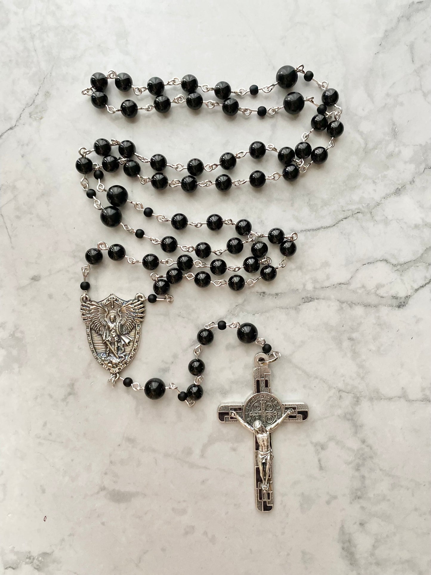 The Iron Vigil Rosary – Black Spinel & Silver