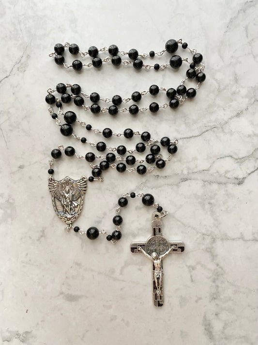 The Iron Vigil Rosary – Black Spinel & Silver