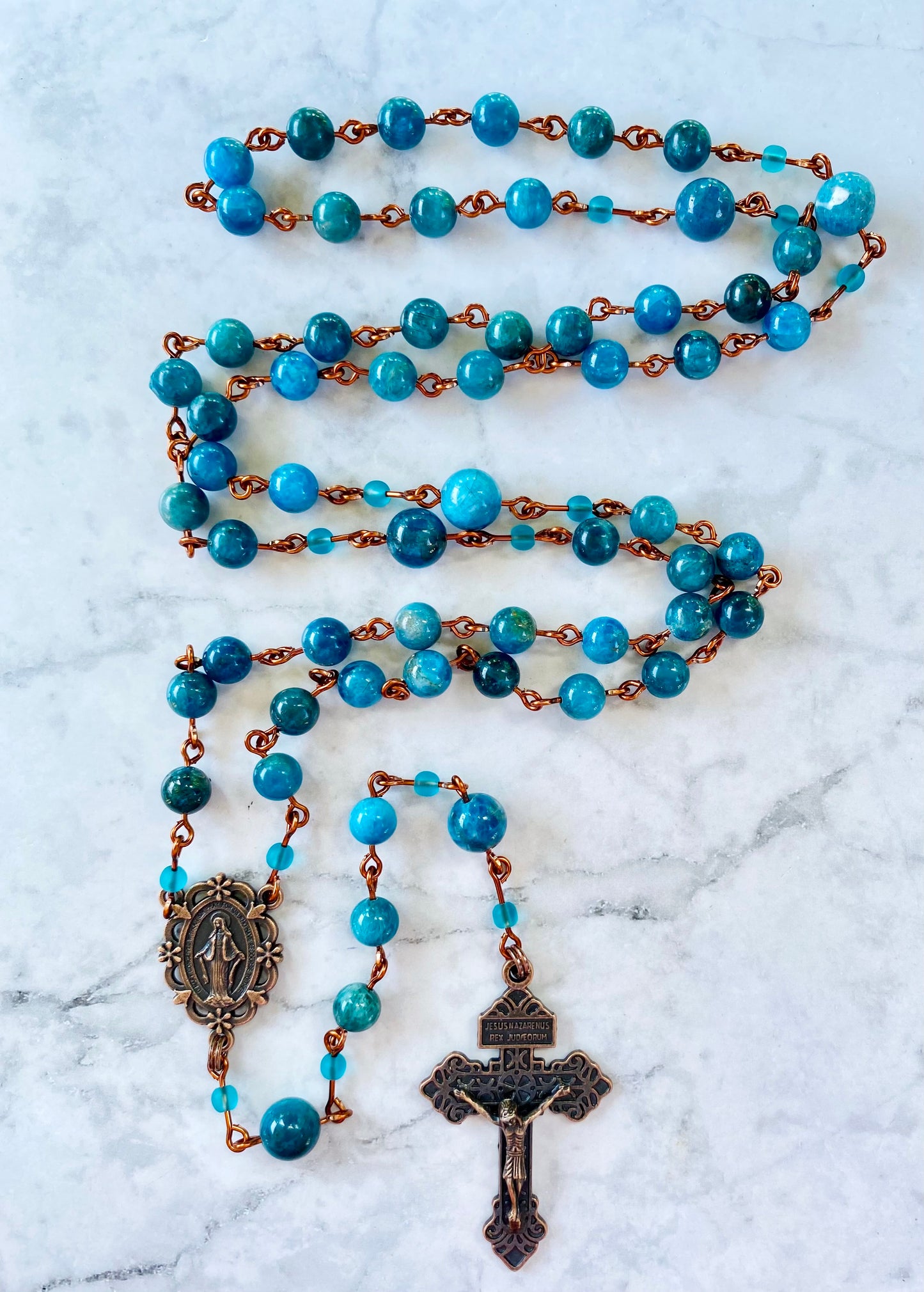 The Stella Maris Heritage Rosary – Pacific Blue Apatite & Antique Copper