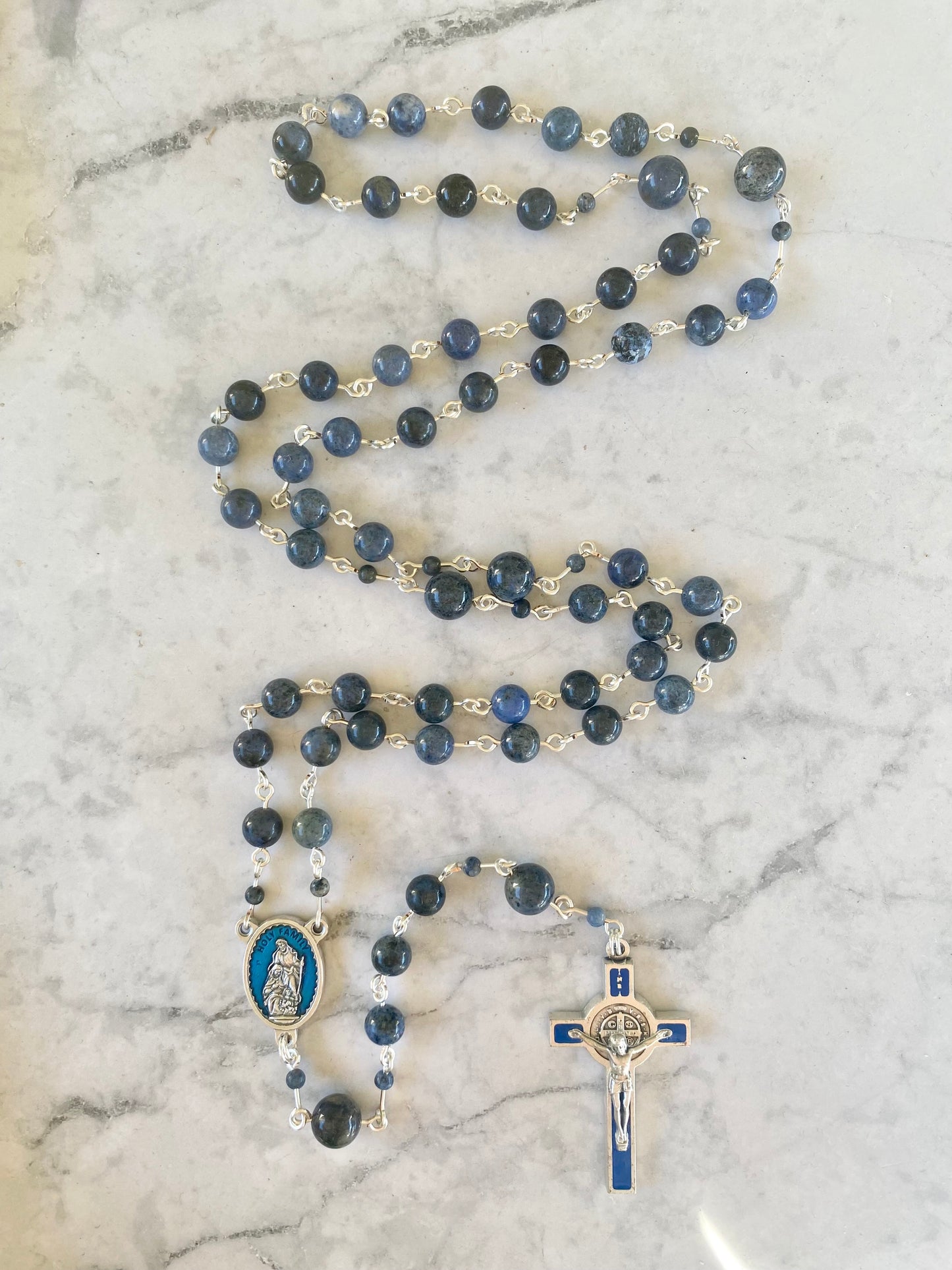 The Holy Family Midnight Ocean Rosary – Dumortierite & Blue Enamel
