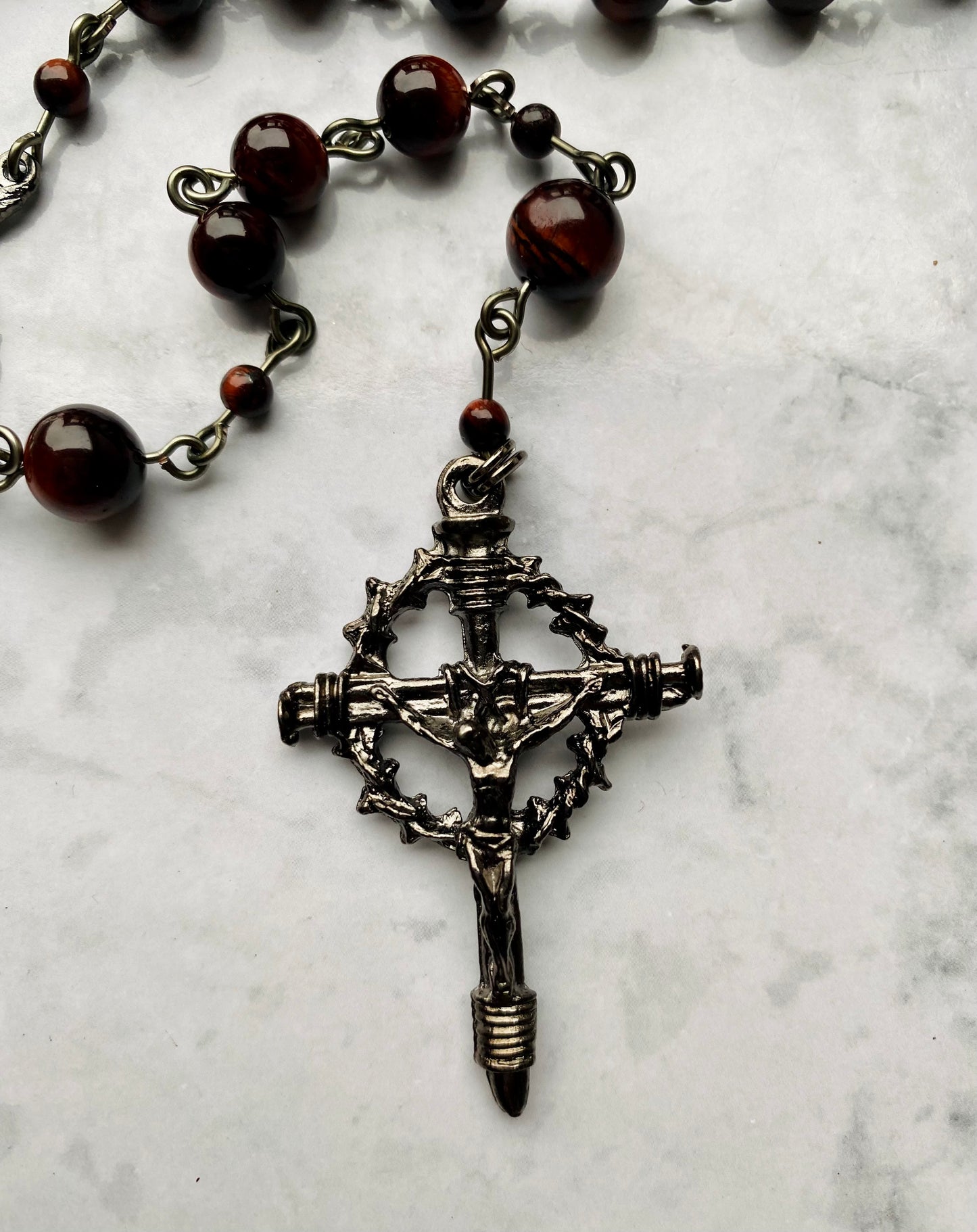 The Precious Blood Heritage Rosary – Red Tiger Eye & Gunmetal