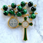 The Verdant Guardian Decade Rosary – Green Tiger Eye & St. Benedict