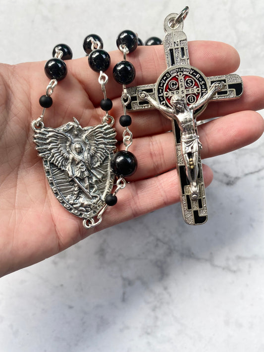 The Iron Vigil Rosary – Black Spinel & Silver