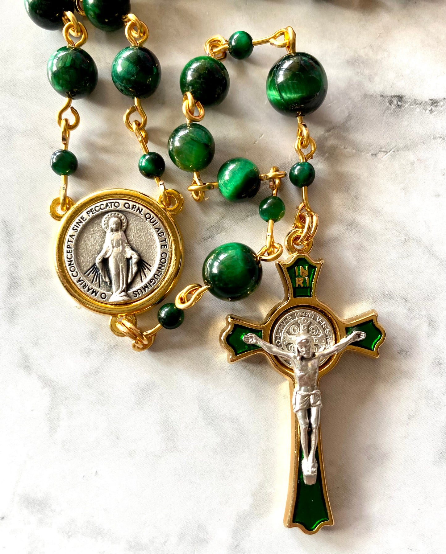 The Emerald Guardian Heritage Rosary – Green Tiger Eye & Enamel