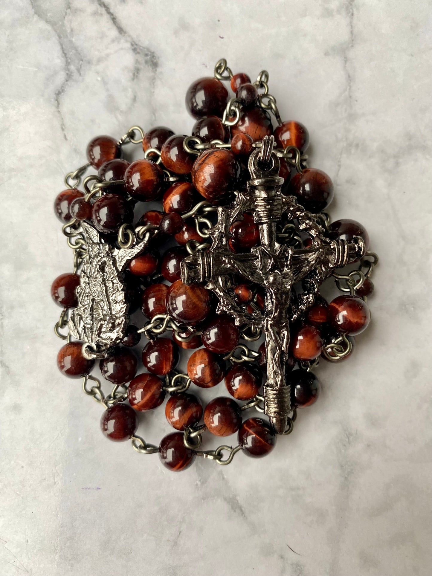 The Precious Blood Heritage Rosary – Red Tiger Eye & Gunmetal