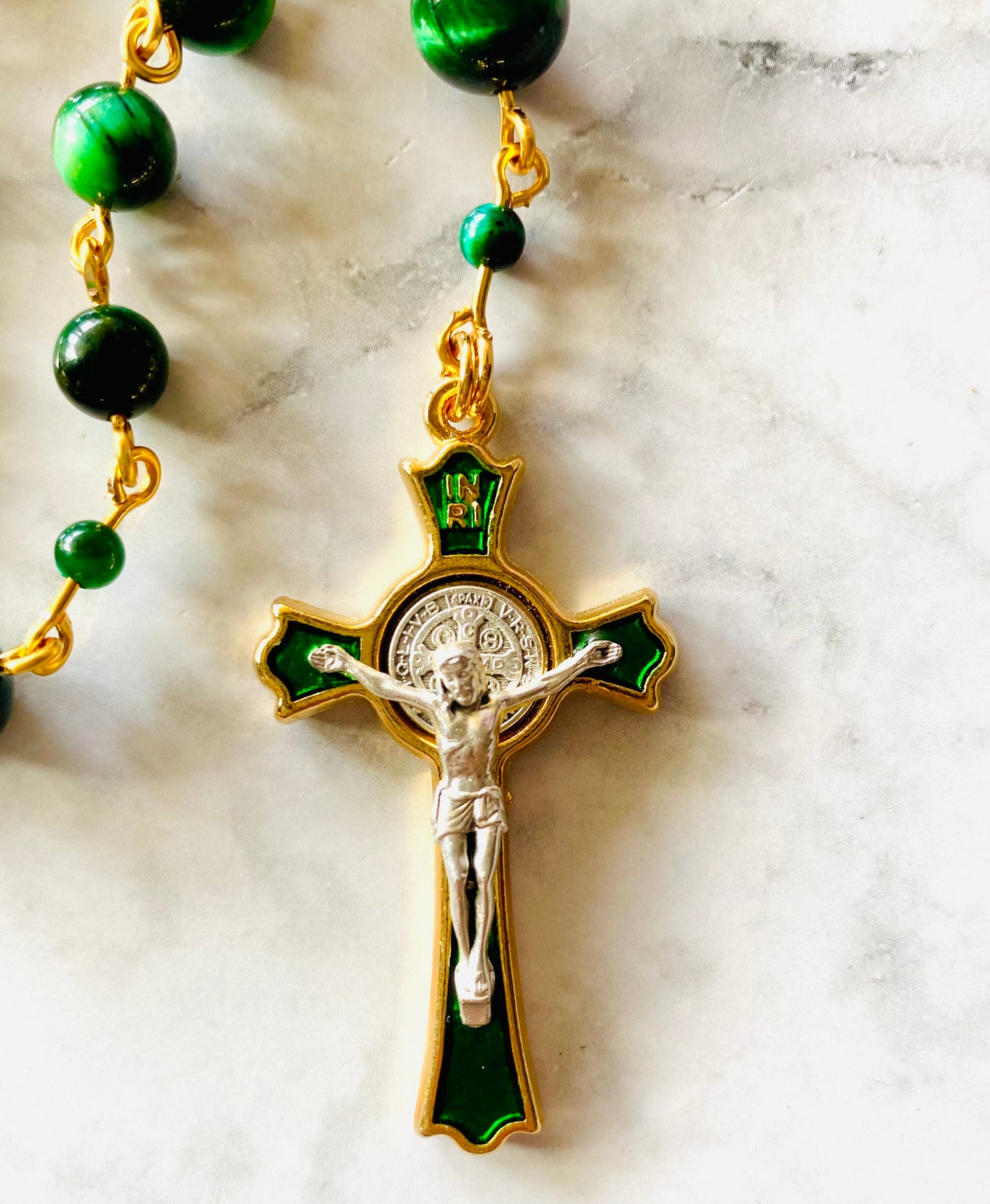 The Emerald Guardian Heritage Rosary – Green Tiger Eye & Enamel