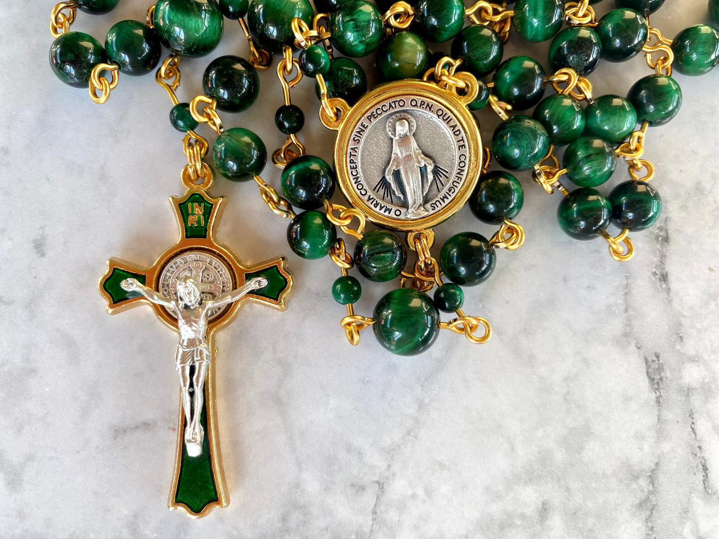 The Emerald Guardian Heritage Rosary – Green Tiger Eye & Enamel