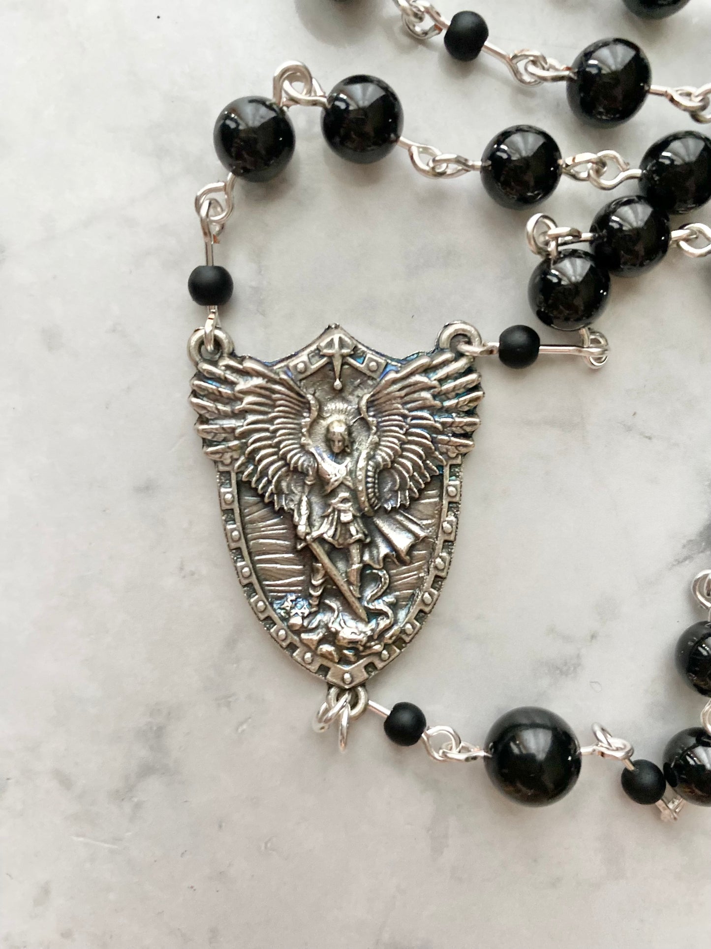 The Iron Vigil Rosary – Black Spinel & Silver