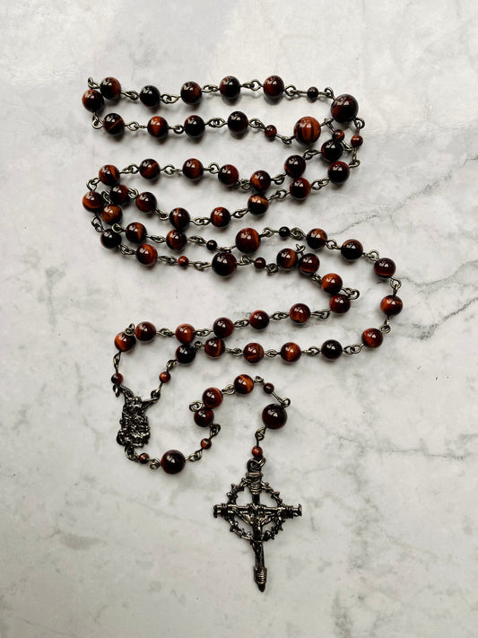 The Precious Blood Heritage Rosary – Red Tiger Eye & Gunmetal