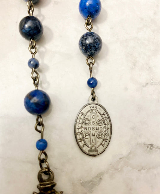 The Midnight Sentinel Pocket Rosary – Dumortierite & Crown of Thorns