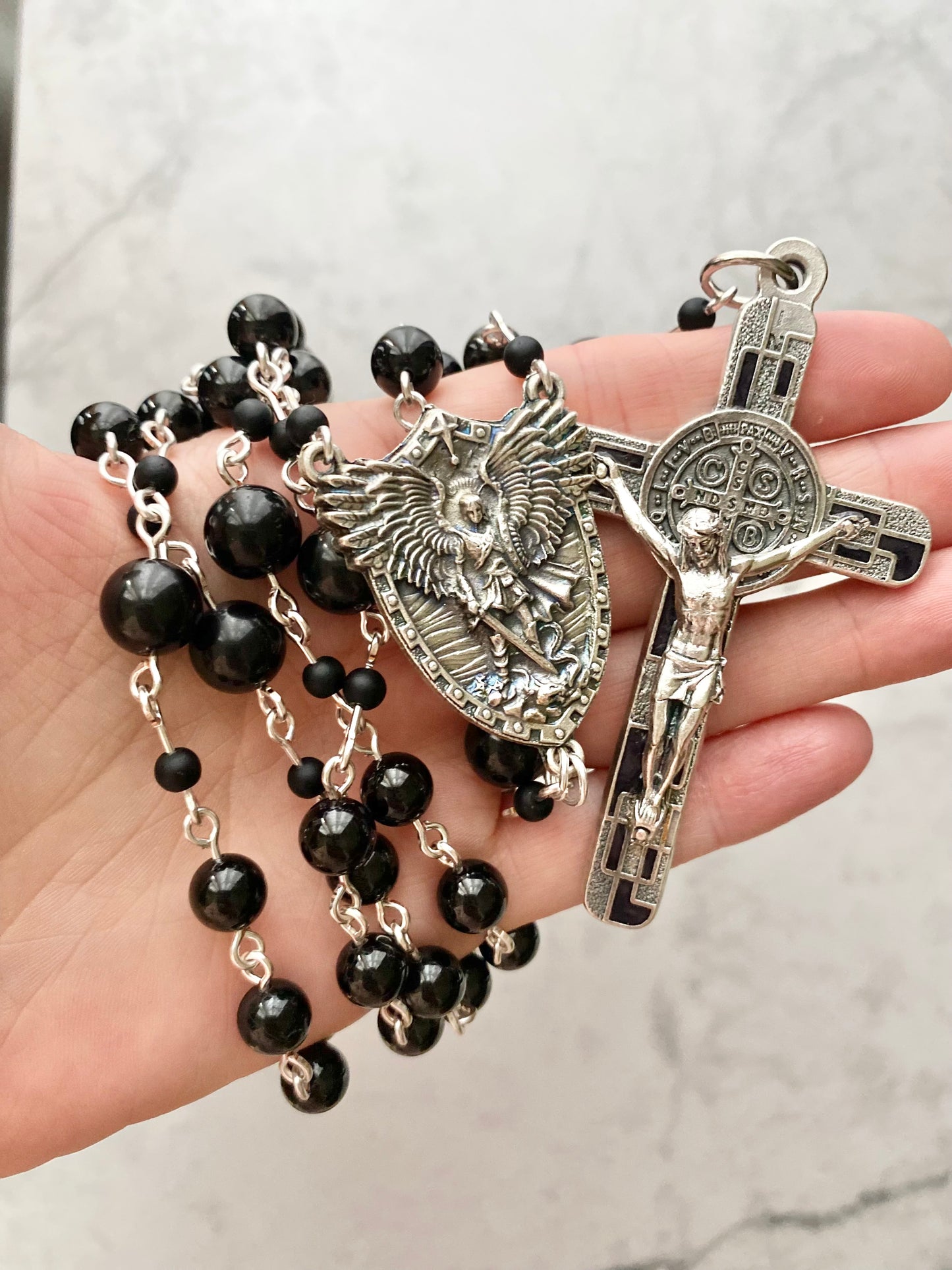 The Iron Vigil Rosary – Black Spinel & Silver