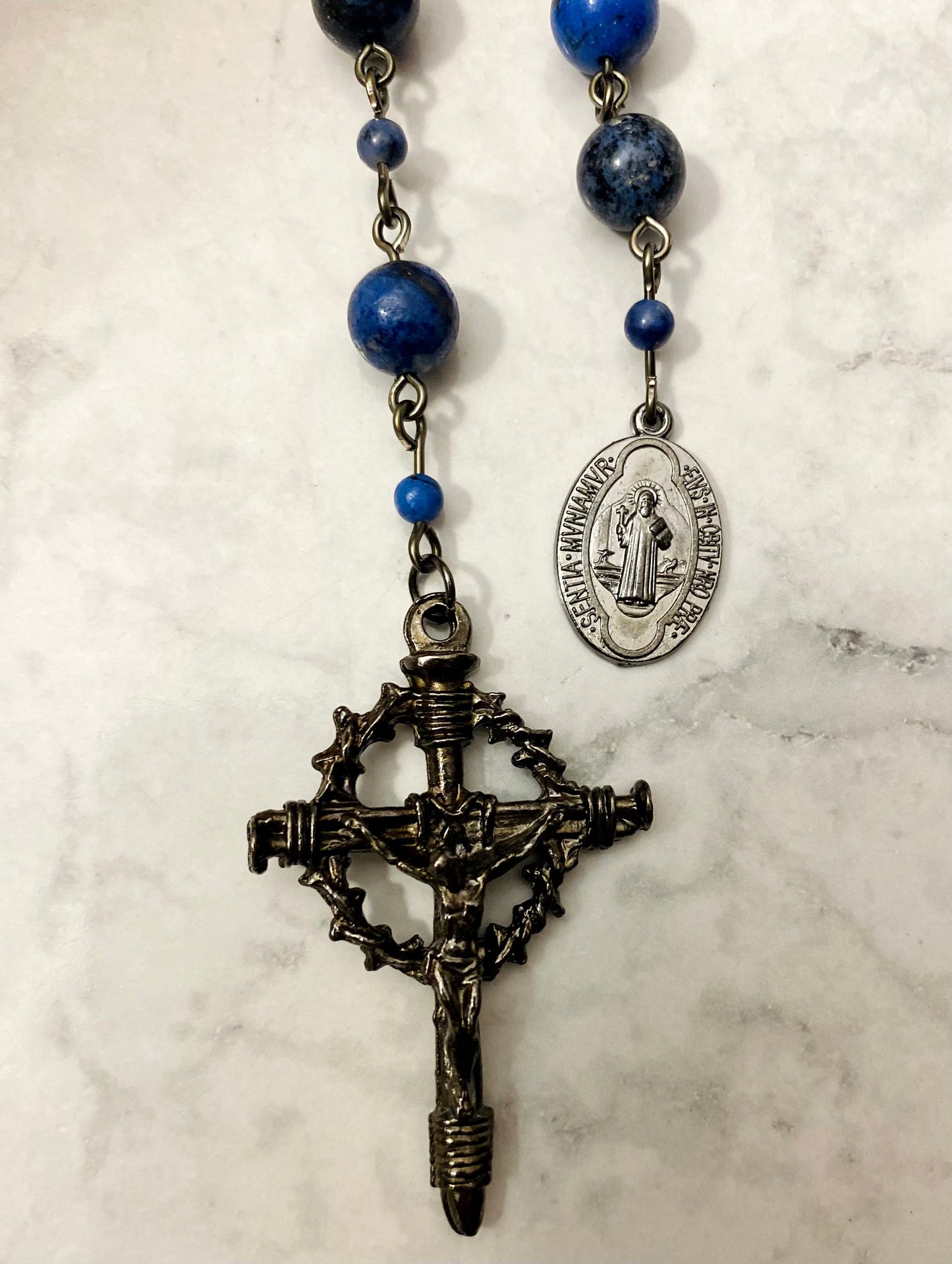 The Midnight Sentinel Pocket Rosary – Dumortierite & Crown of Thorns