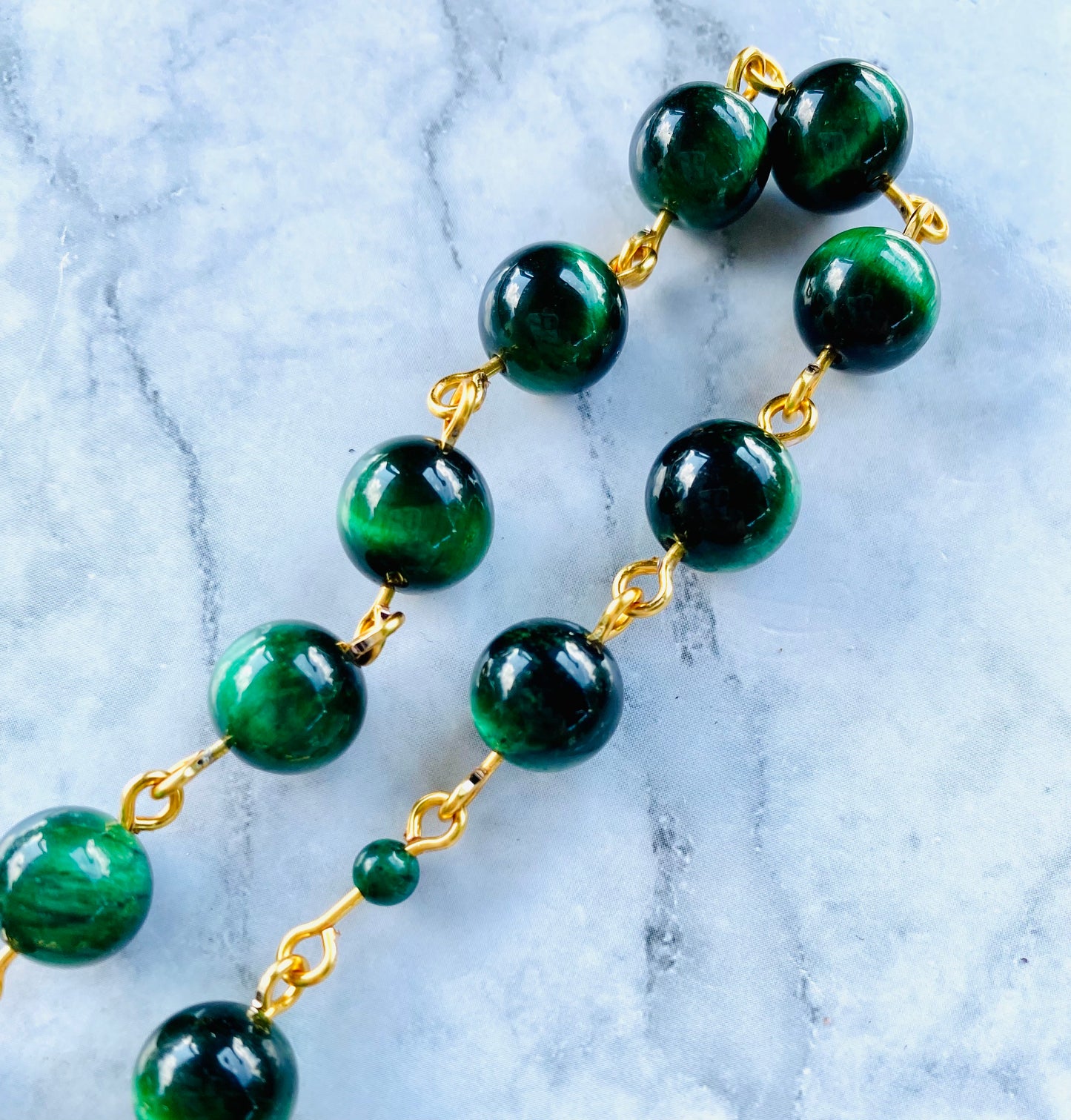 The Verdant Guardian Decade Rosary – Green Tiger Eye & St. Benedict