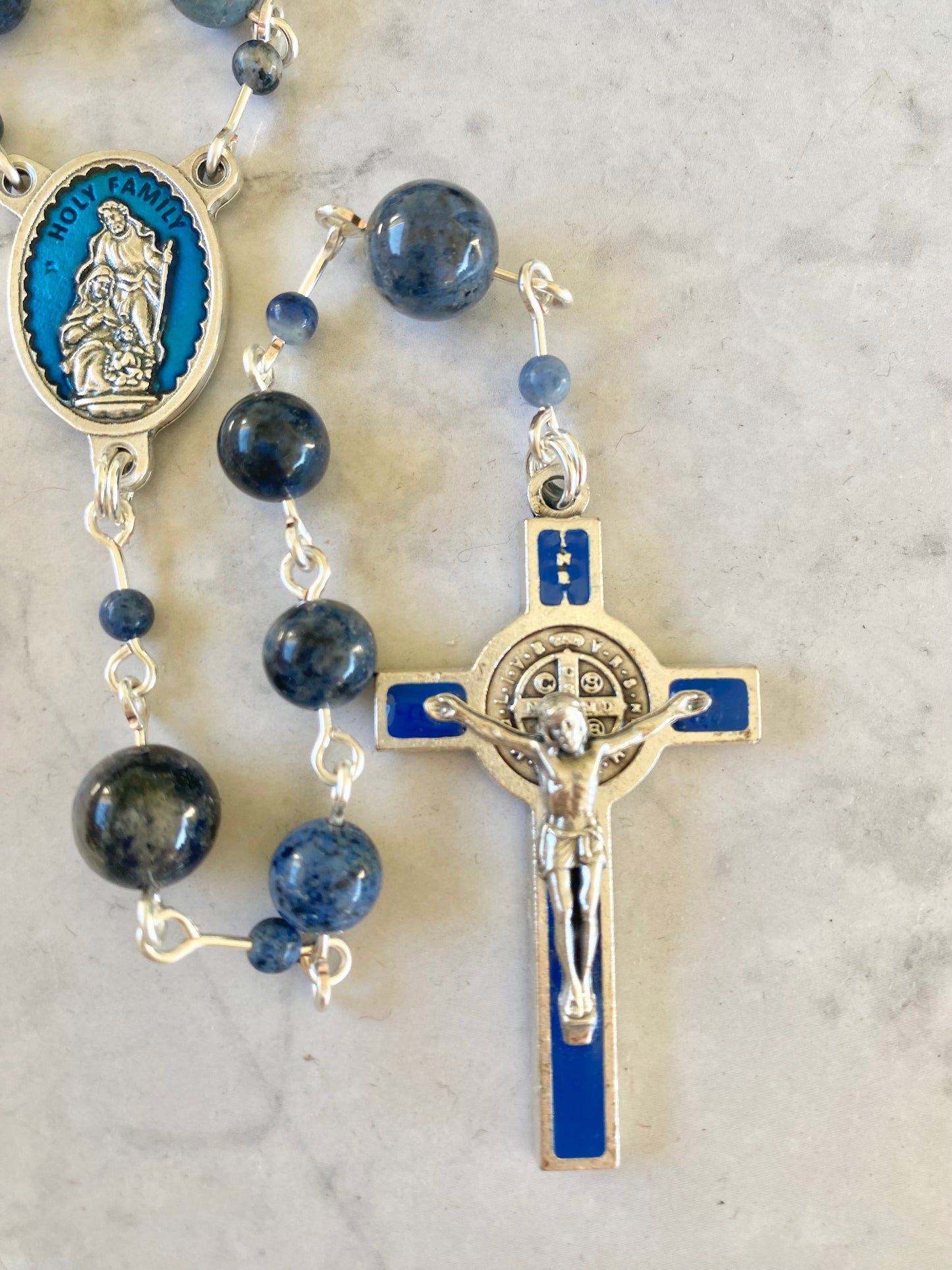 The Holy Family Midnight Ocean Rosary – Dumortierite & Blue Enamel