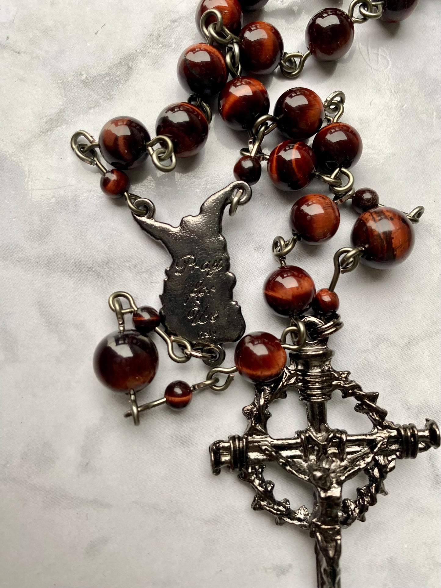 The Precious Blood Heritage Rosary – Red Tiger Eye & Gunmetal