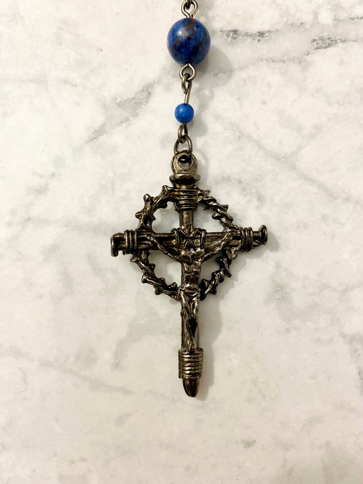 The Midnight Sentinel Pocket Rosary – Dumortierite & Crown of Thorns