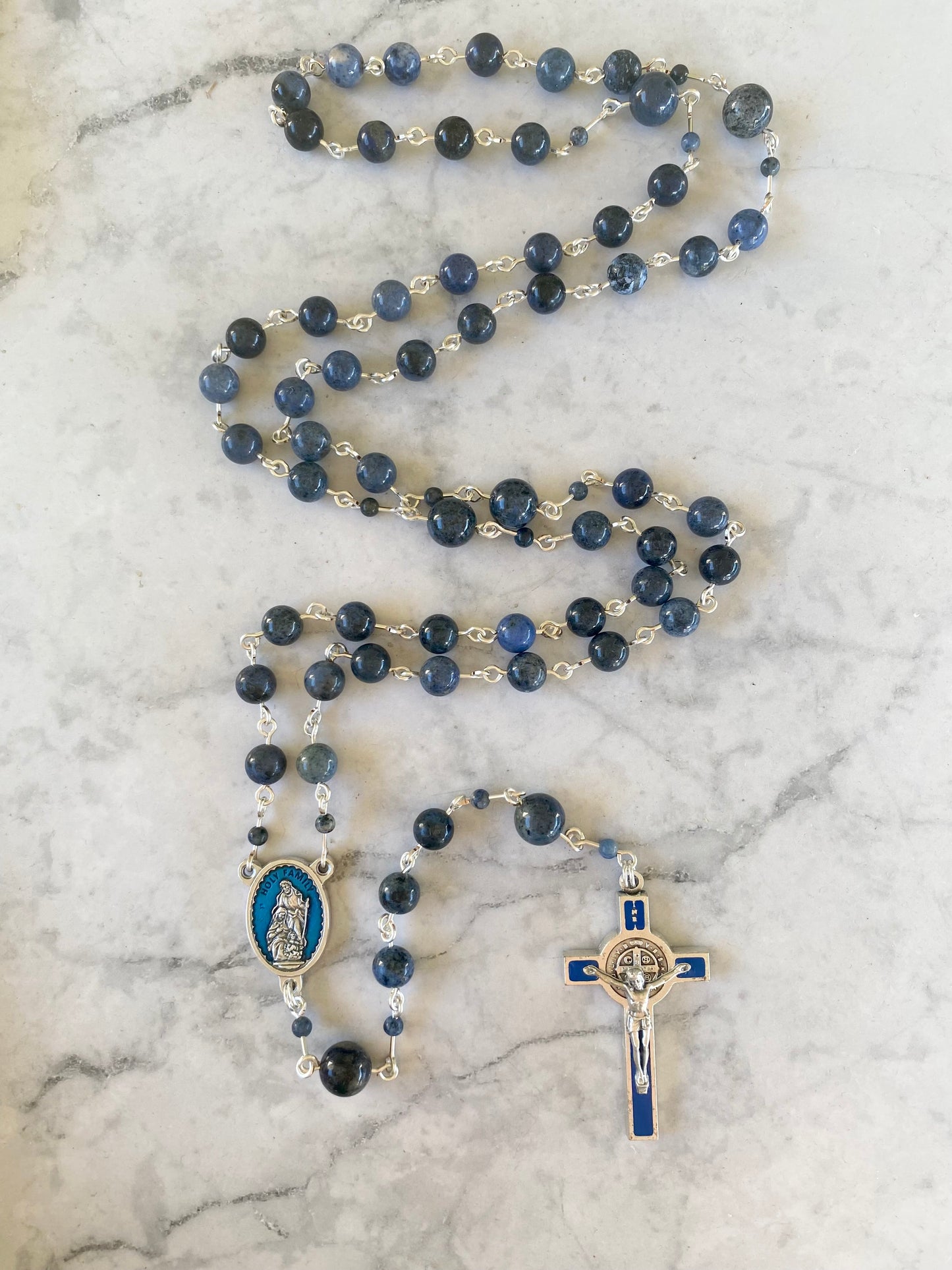 The Holy Family Midnight Ocean Rosary – Dumortierite & Blue Enamel