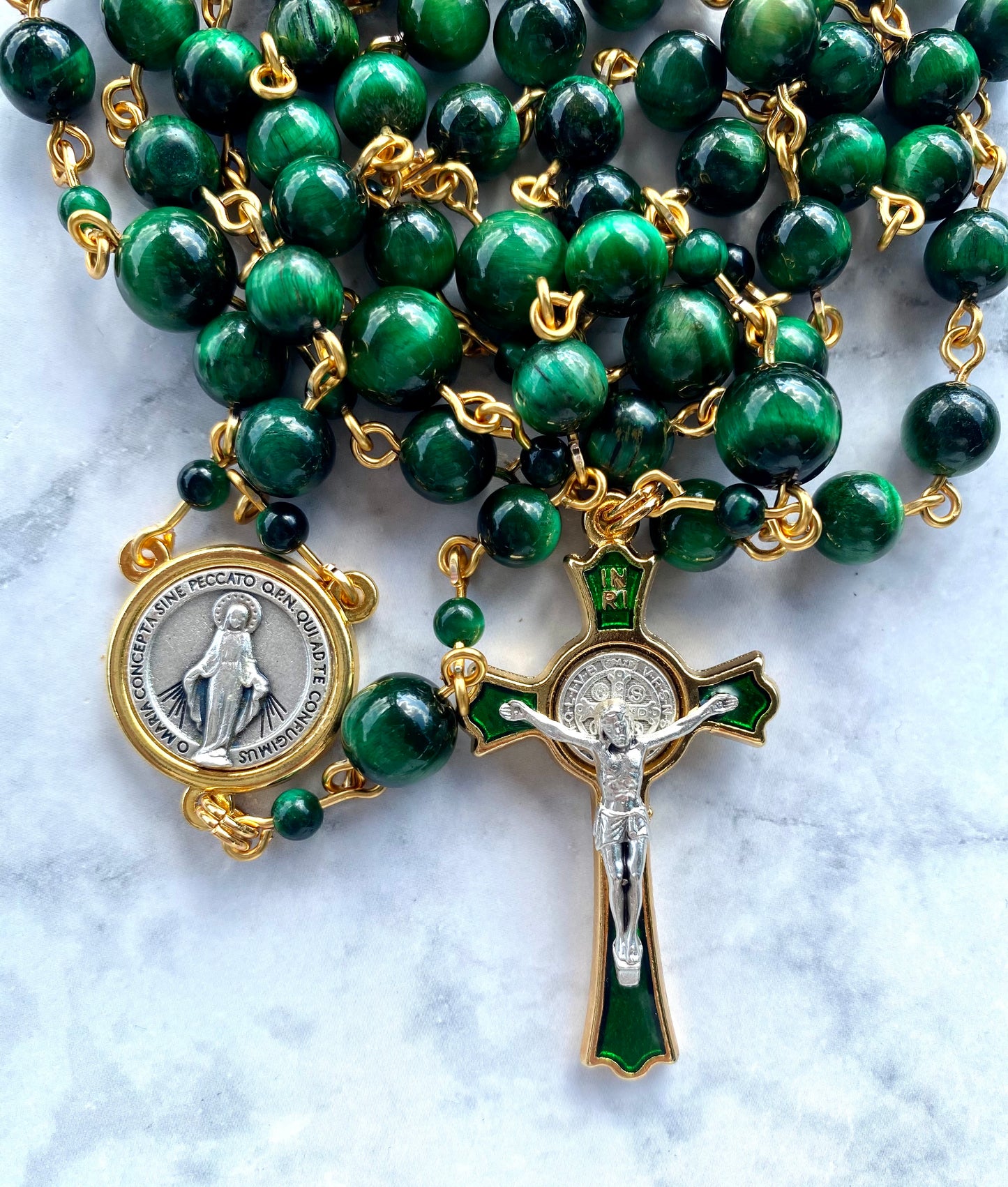 The Emerald Guardian Heritage Rosary – Green Tiger Eye & Enamel