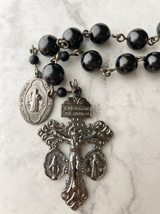 Midnight Black Spinel "Pardon" Pocket Rosary