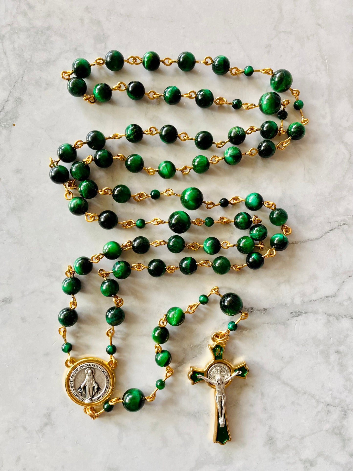 The Emerald Guardian Heritage Rosary – Green Tiger Eye & Enamel