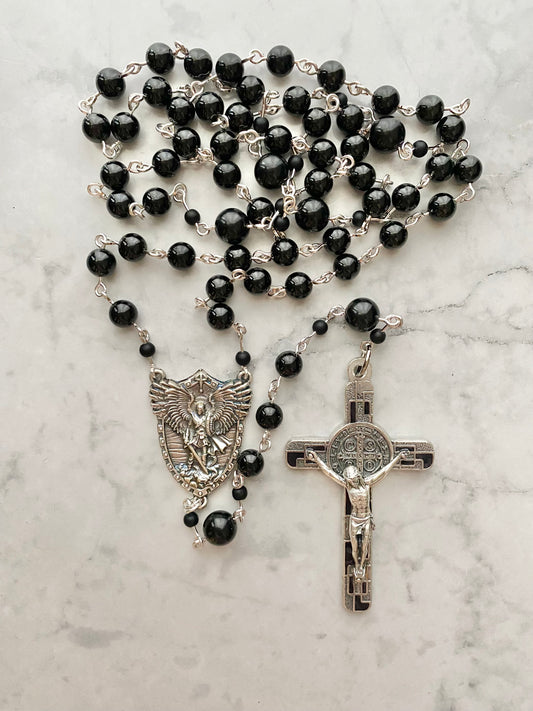 The Iron Vigil Rosary – Black Spinel & Silver