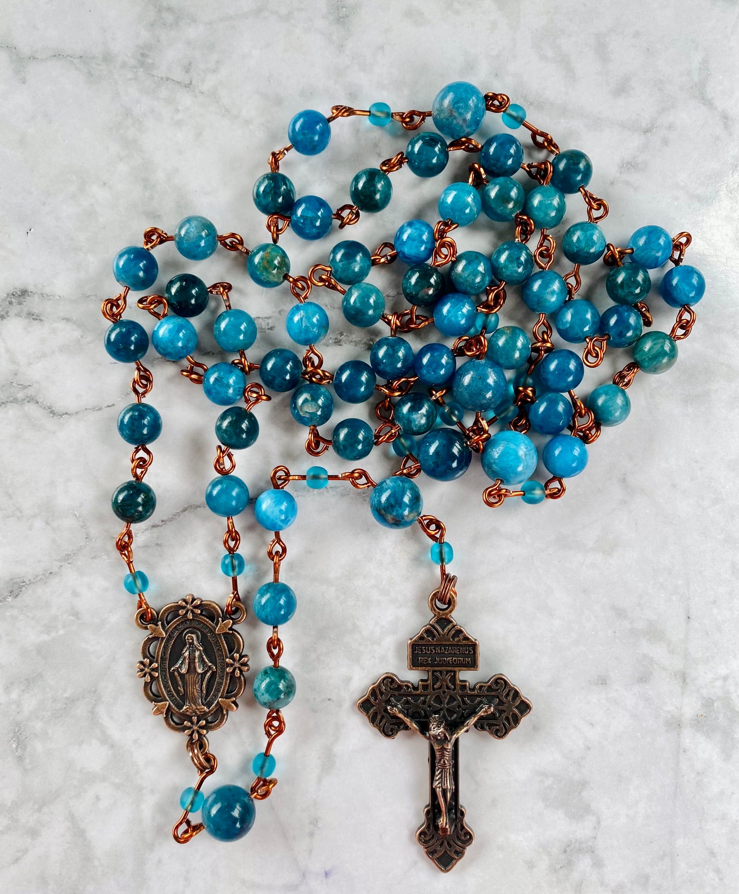 The Stella Maris Heritage Rosary – Pacific Blue Apatite & Antique Copper