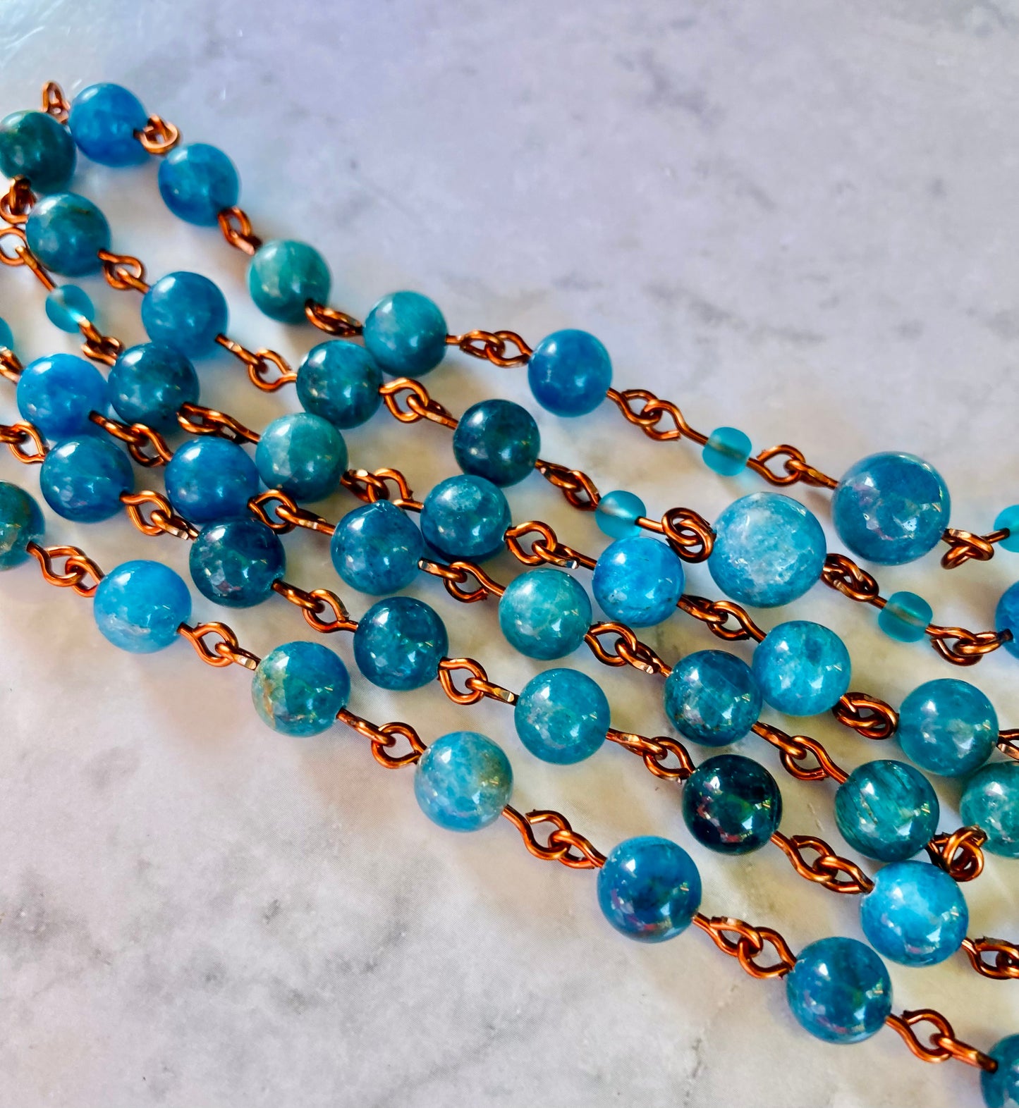The Stella Maris Heritage Rosary – Pacific Blue Apatite & Antique Copper
