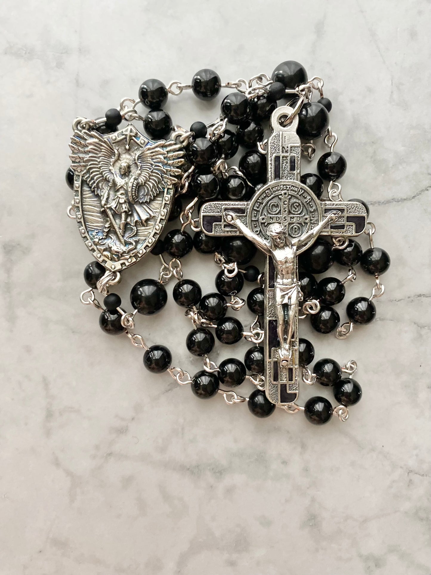 The Iron Vigil Rosary – Black Spinel & Silver