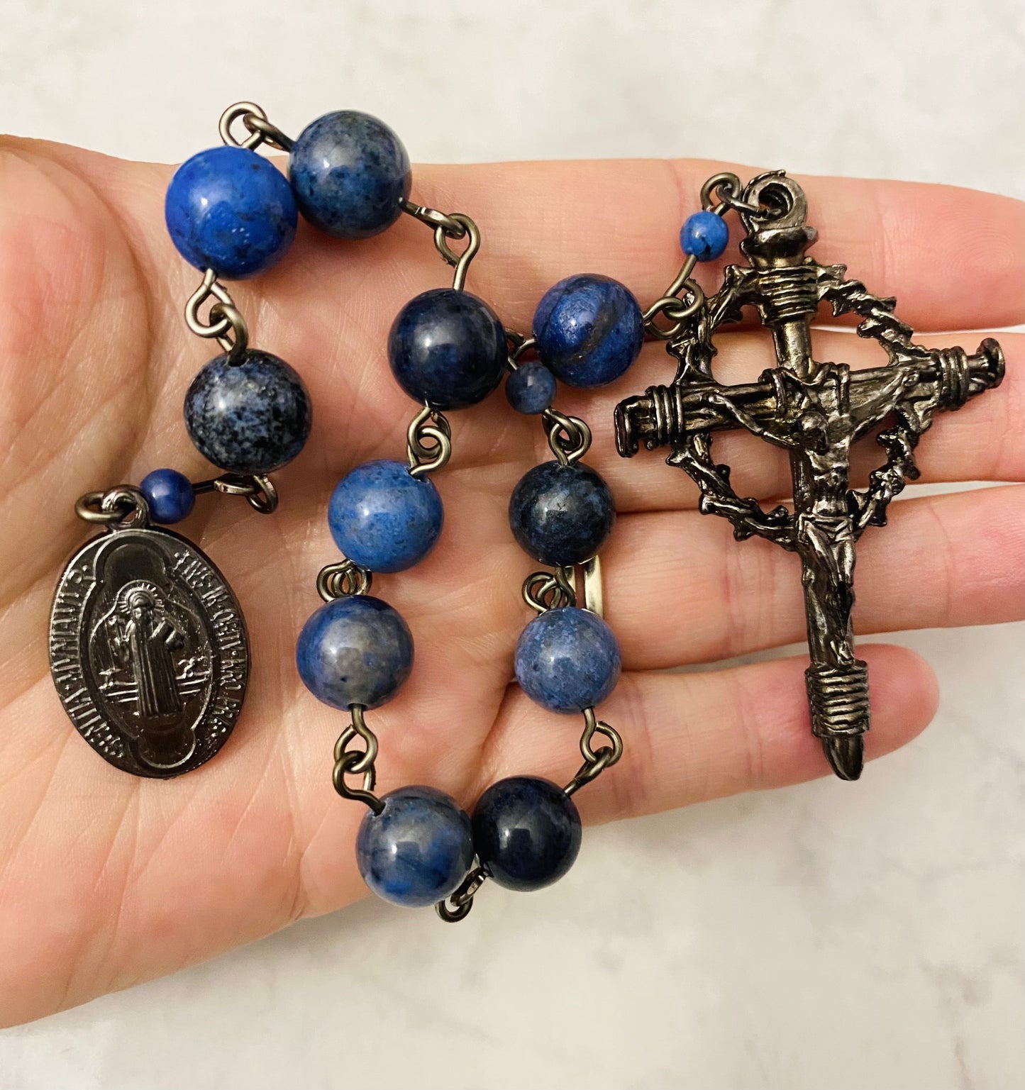 The Midnight Sentinel Pocket Rosary – Dumortierite & Crown of Thorns