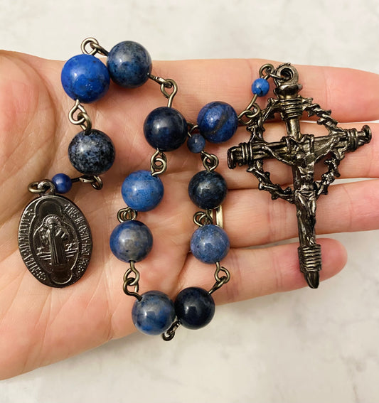 The Midnight Sentinel Pocket Rosary – Dumortierite & Crown of Thorns