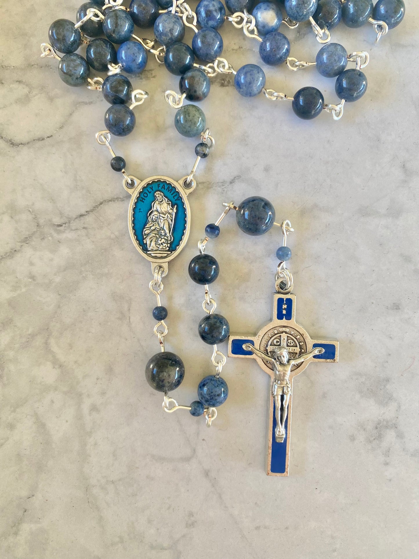 The Holy Family Midnight Ocean Rosary – Dumortierite & Blue Enamel