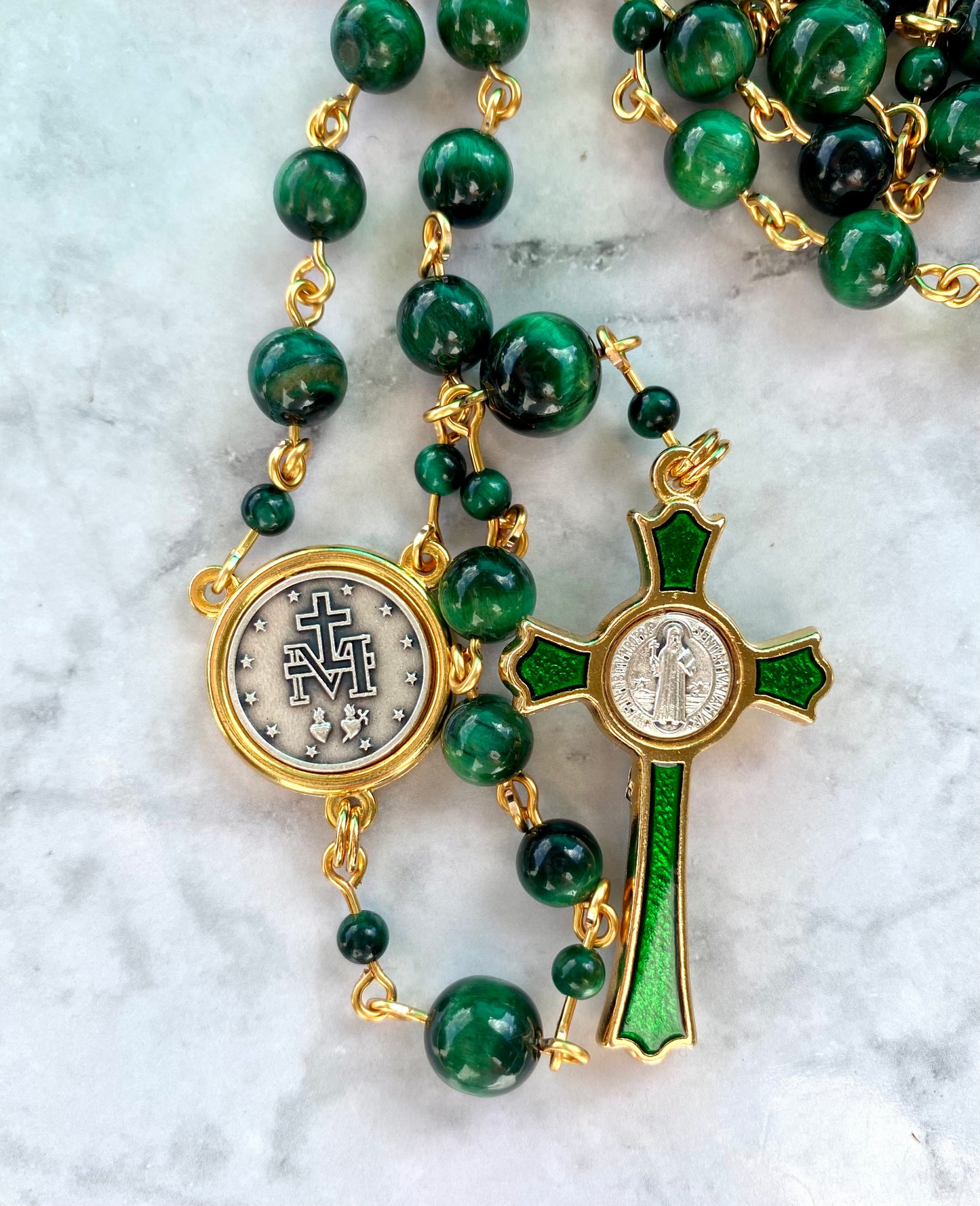 The Emerald Guardian Heritage Rosary – Green Tiger Eye & Enamel